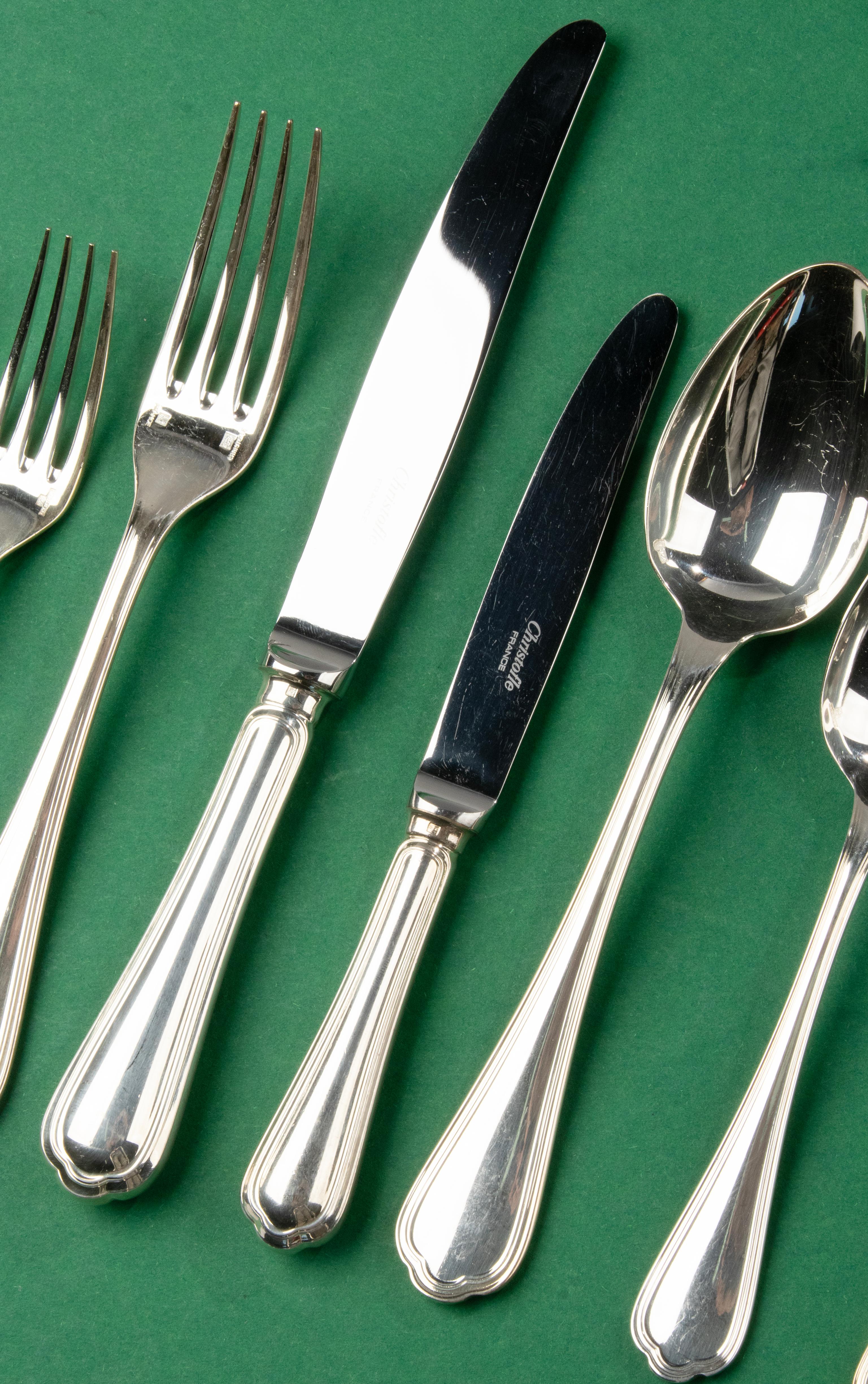 106-Piece Silver Plated Flatware for 12 Persons - Christofle - Model Spatours In Good Condition In Casteren, Noord-Brabant