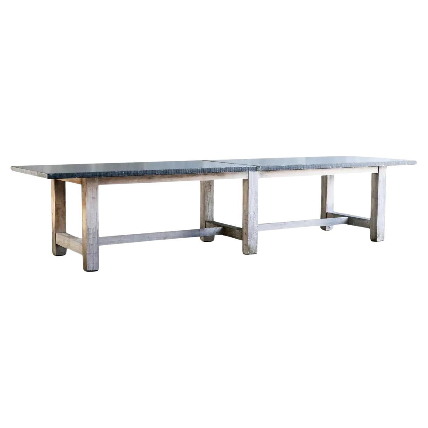 10'6" Solid Belgian Oak and Blue Stone Dining Table with 6 Legs Indoor/Outdoor  For Sale