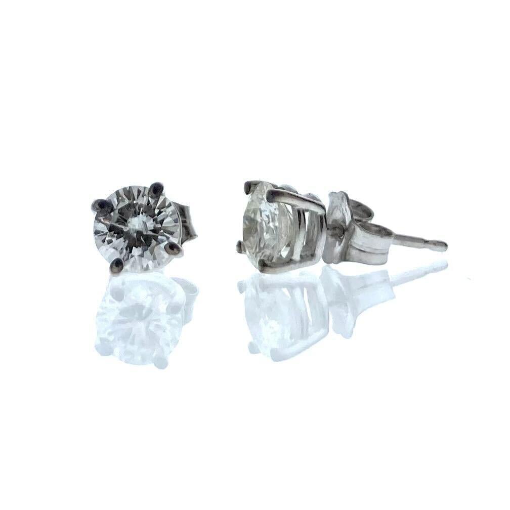1.06 Total Carat Weight Round Diamond Studs In 14k White Gold In New Condition For Sale In Chicago, IL