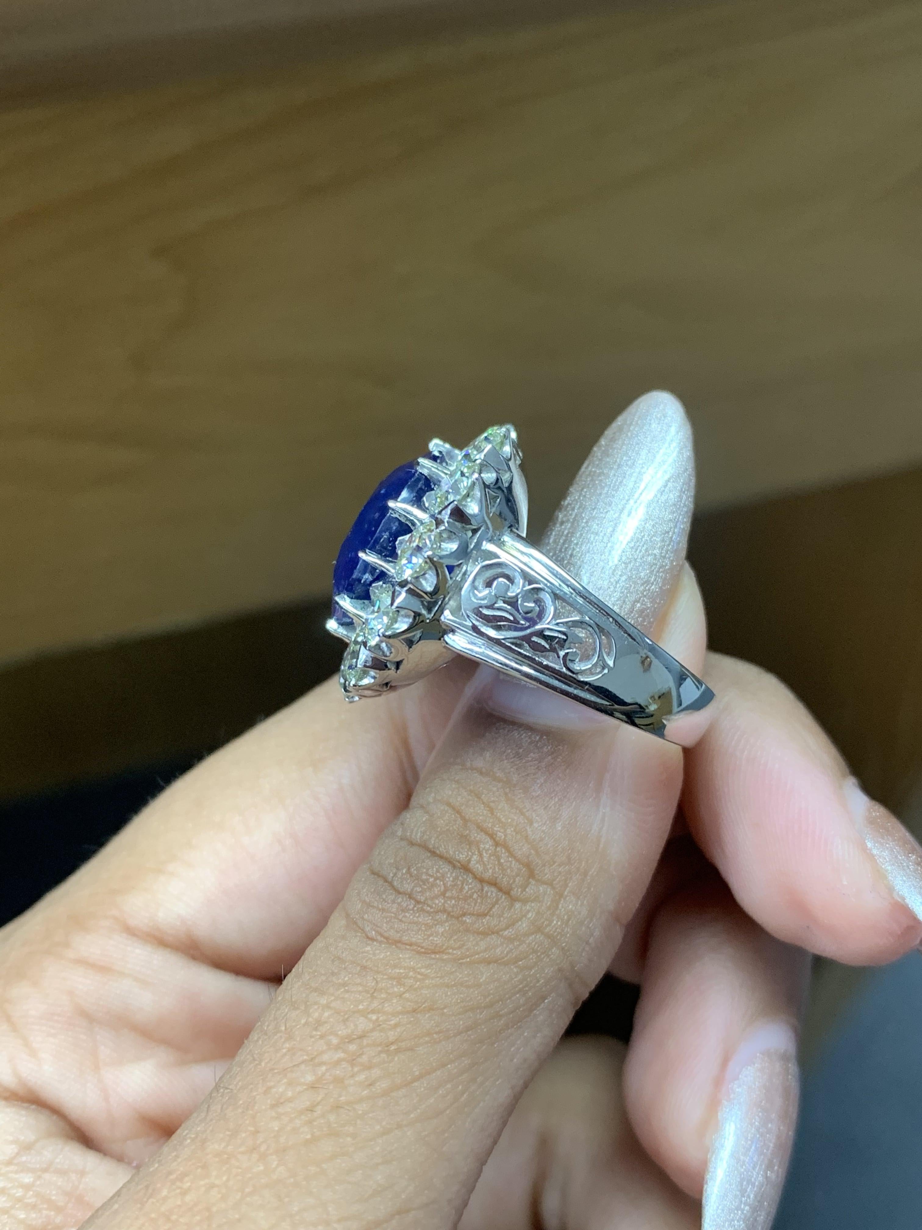 GIA Certified 10.60 Carat Ceylon Blue Sapphire Art Deco Ring in Platinum 900 2