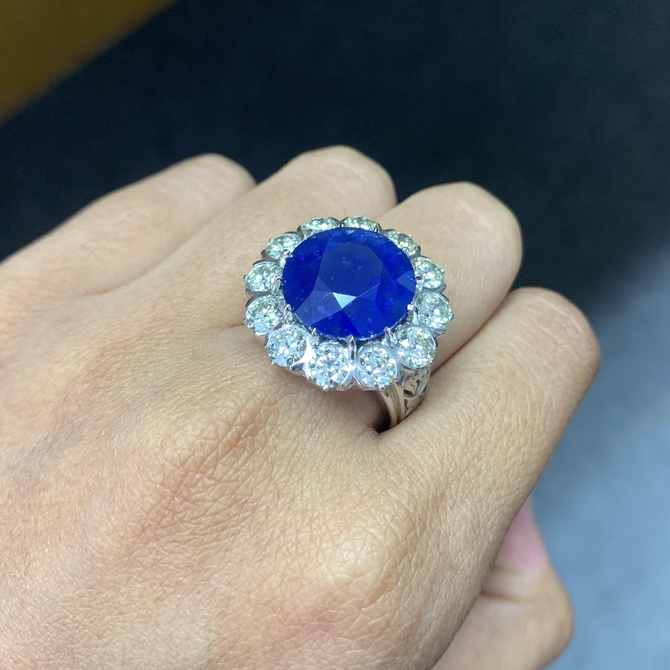 GIA Certified 10.60 Carat Ceylon Blue Sapphire Art Deco Ring in Platinum 900 1
