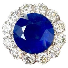 GIA Certified 10.60 Carat Ceylon Blue Sapphire Art Deco Ring in Platinum 900