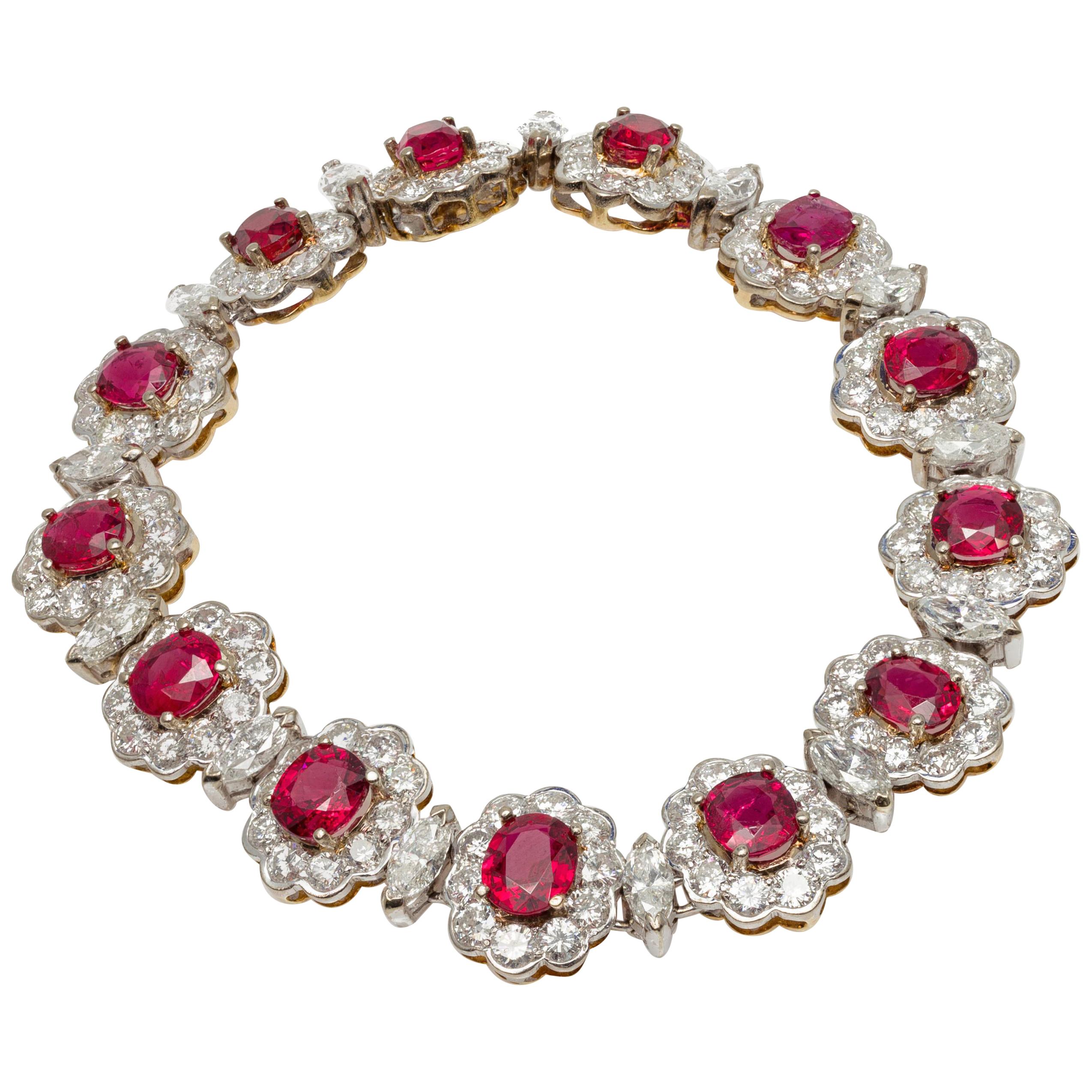 10.60 Carat Diamond and 10.25 Carat Spinel Bracelet in 18K Yellow and White Gold