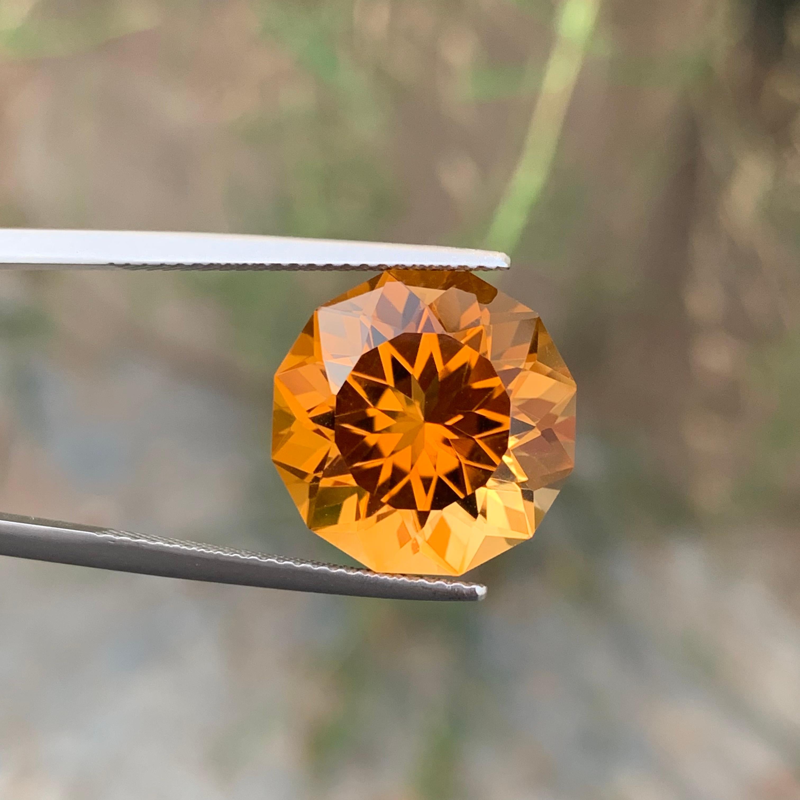 10.60 Carat Genuine Loose Mandarin Citrine Round Flower Cut Orange Ring Gem For Sale 2