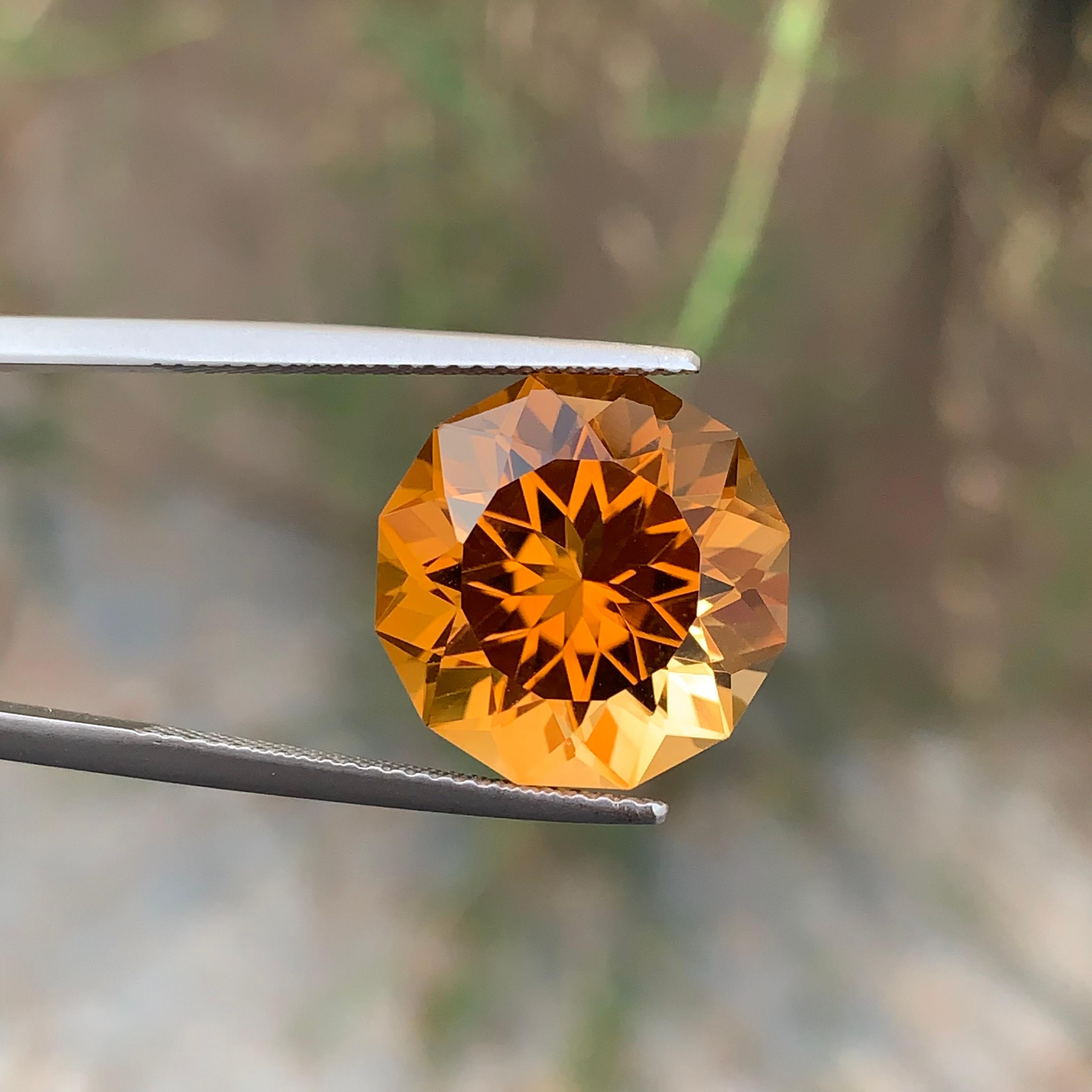 10.60 Carat Genuine Loose Mandarin Citrine Round Flower Cut Orange Ring Gem For Sale 3
