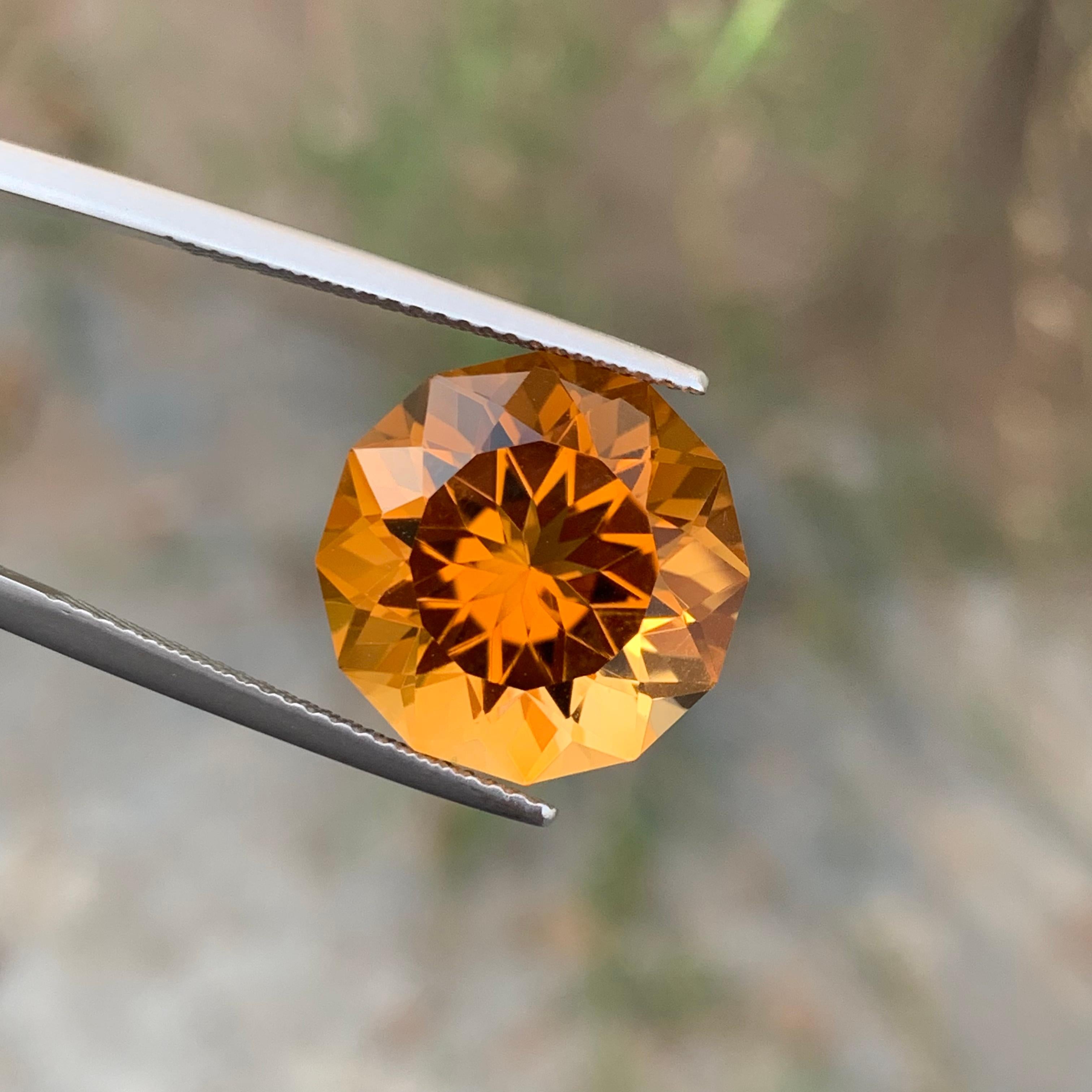 10.60 Carat Genuine Loose Mandarin Citrine Round Flower Cut Orange Ring Gem For Sale 4