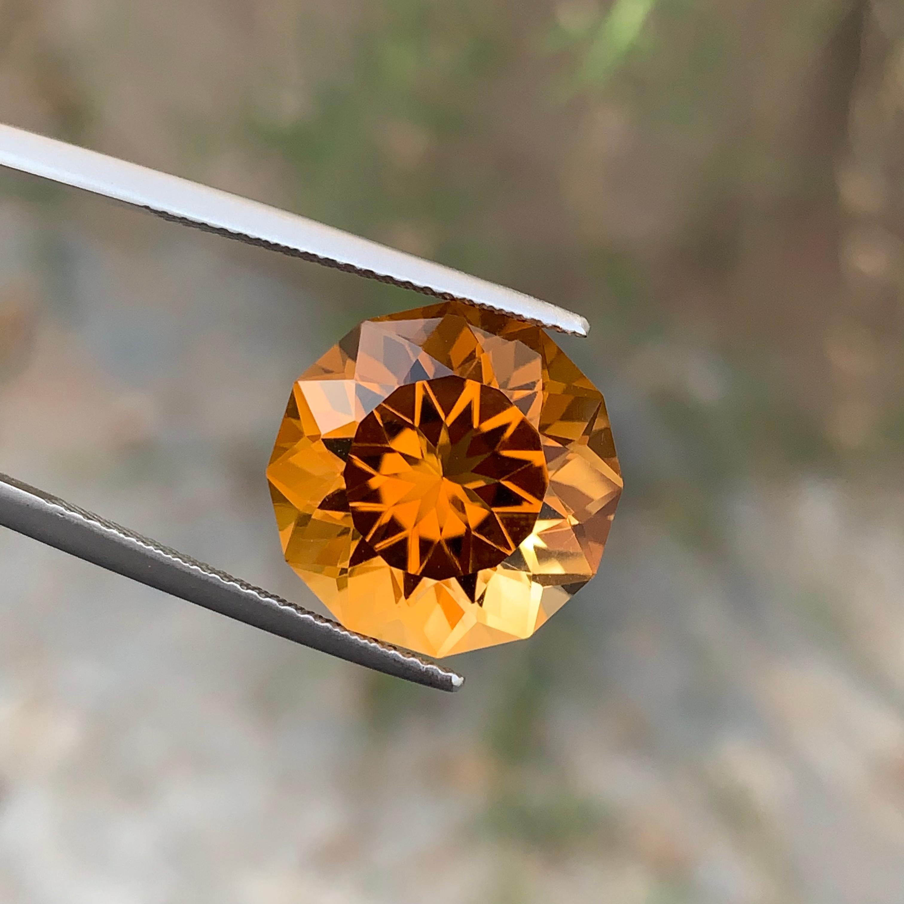 10.60 Carat Genuine Loose Mandarin Citrine Round Flower Cut Orange Ring Gem For Sale 5