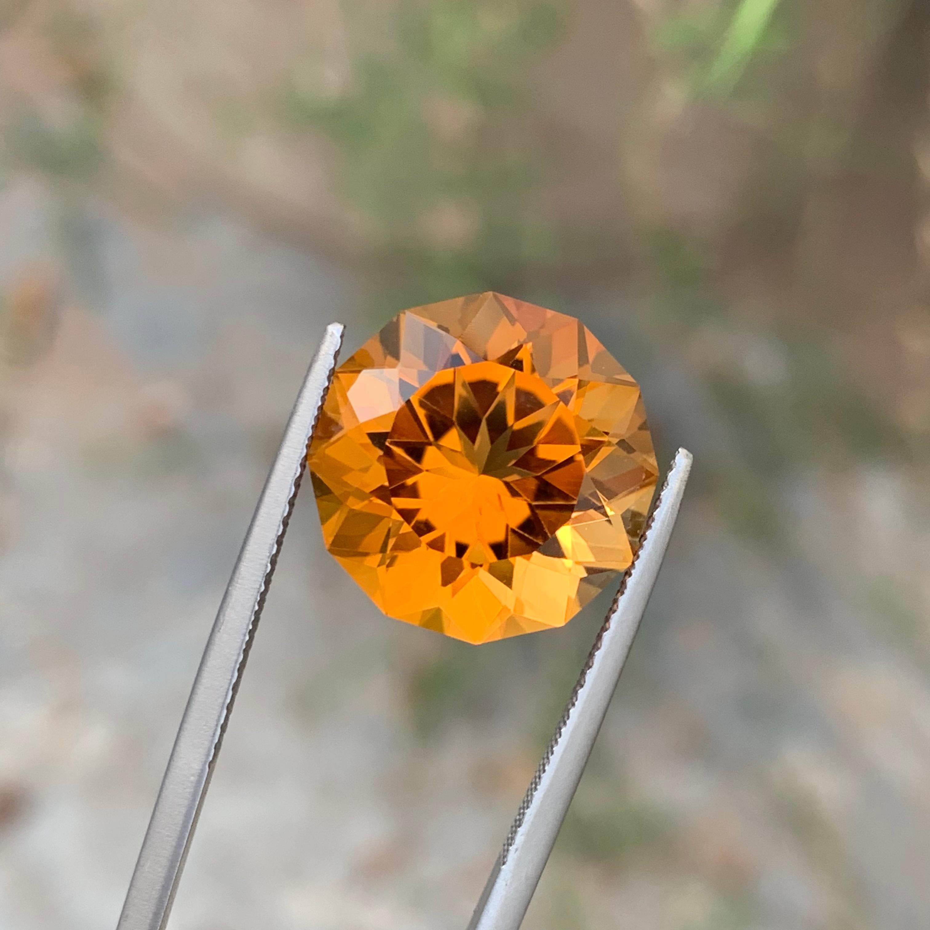 10.60 Carat Genuine Loose Mandarin Citrine Round Flower Cut Orange Ring Gem For Sale 6