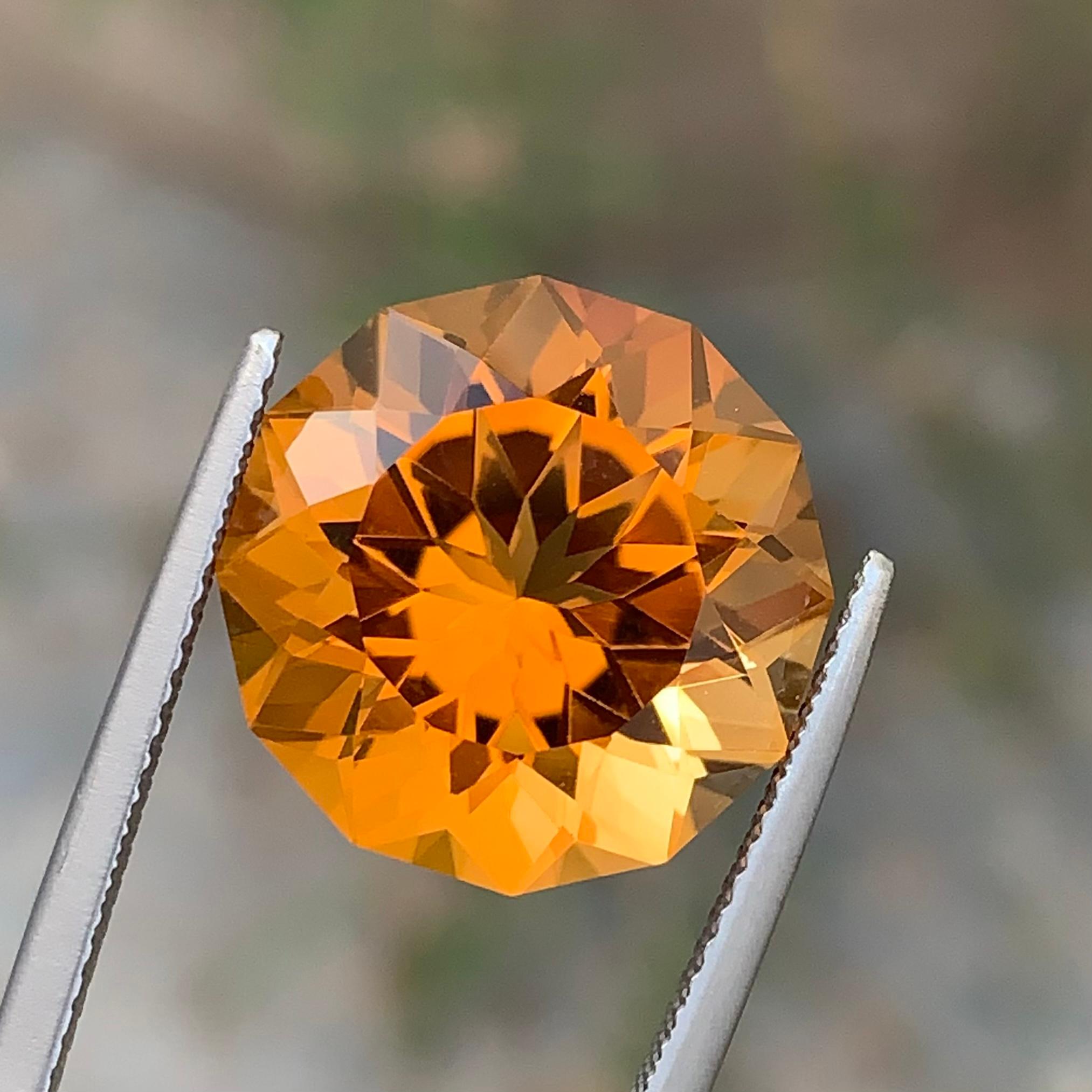10.60 Carat Genuine Loose Mandarin Citrine Round Flower Cut Orange Ring Gem For Sale 7