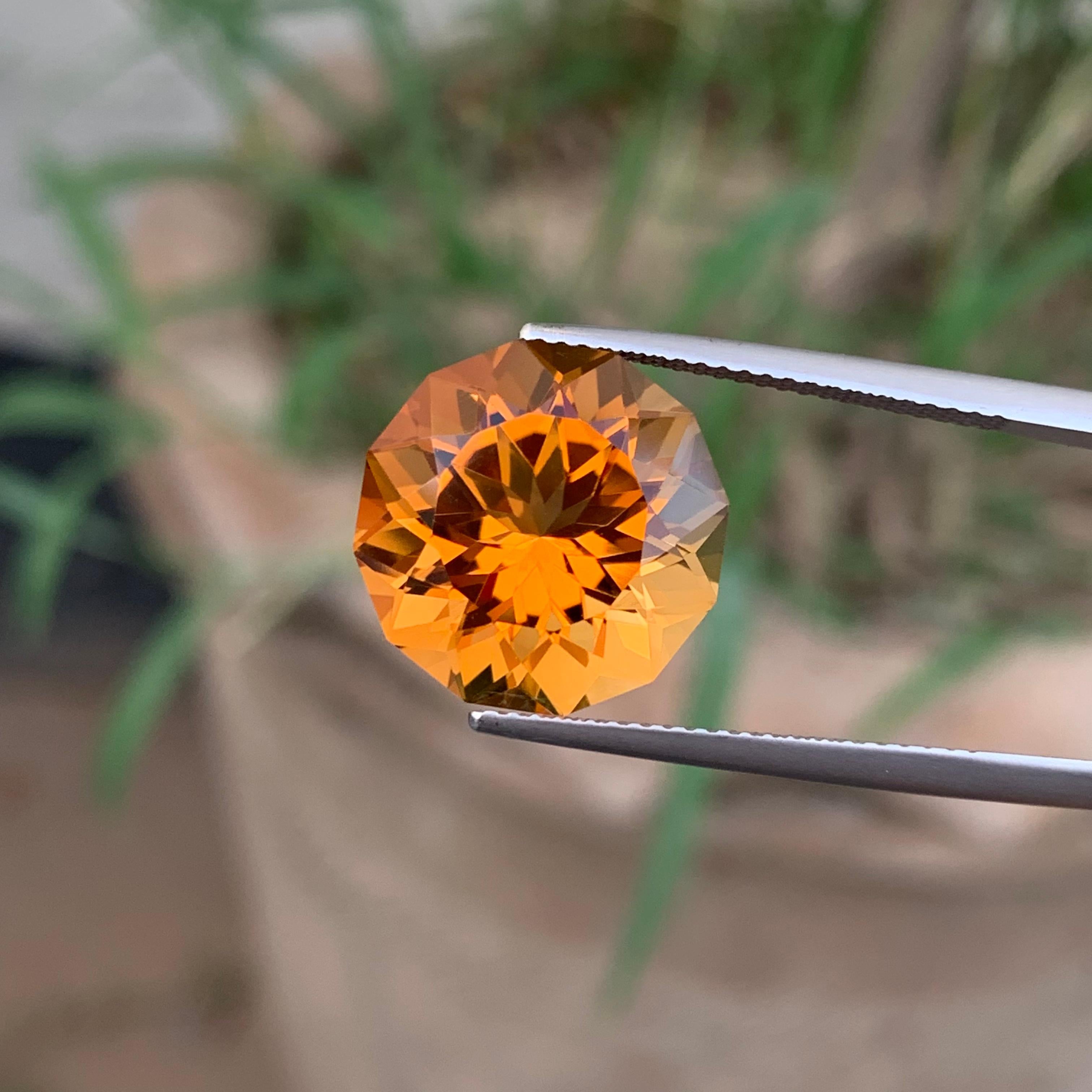 10.60 Carat Genuine Loose Mandarin Citrine Round Flower Cut Orange Ring Gem For Sale 8