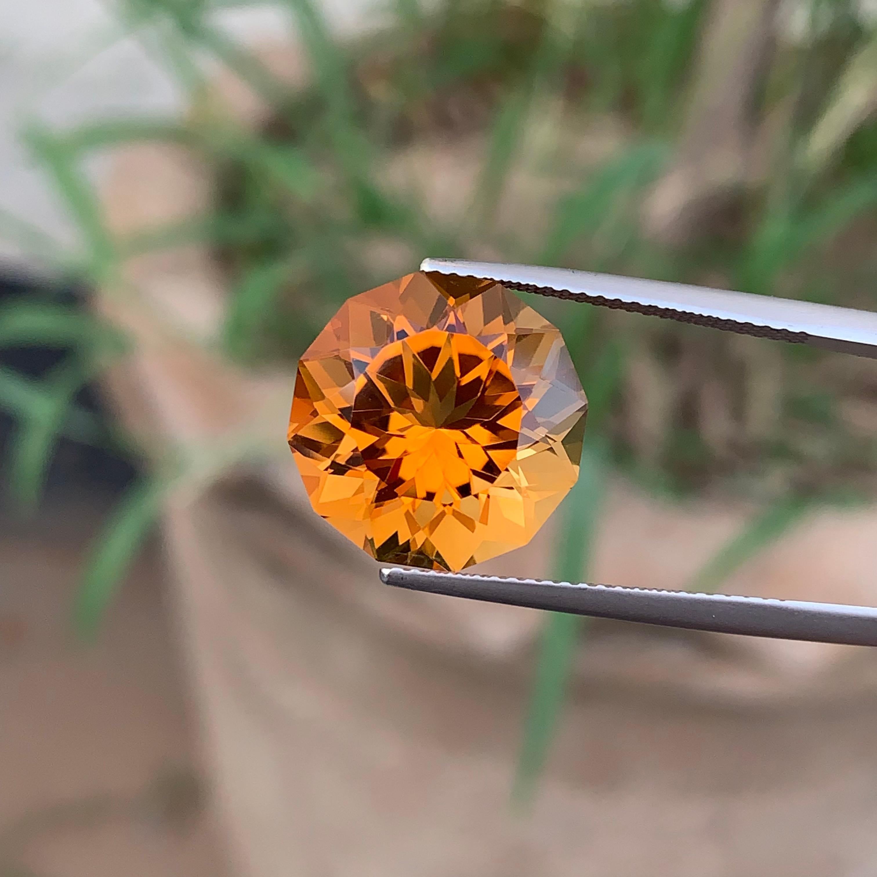 10.60 Carat Genuine Loose Mandarin Citrine Round Flower Cut Orange Ring Gem For Sale 9