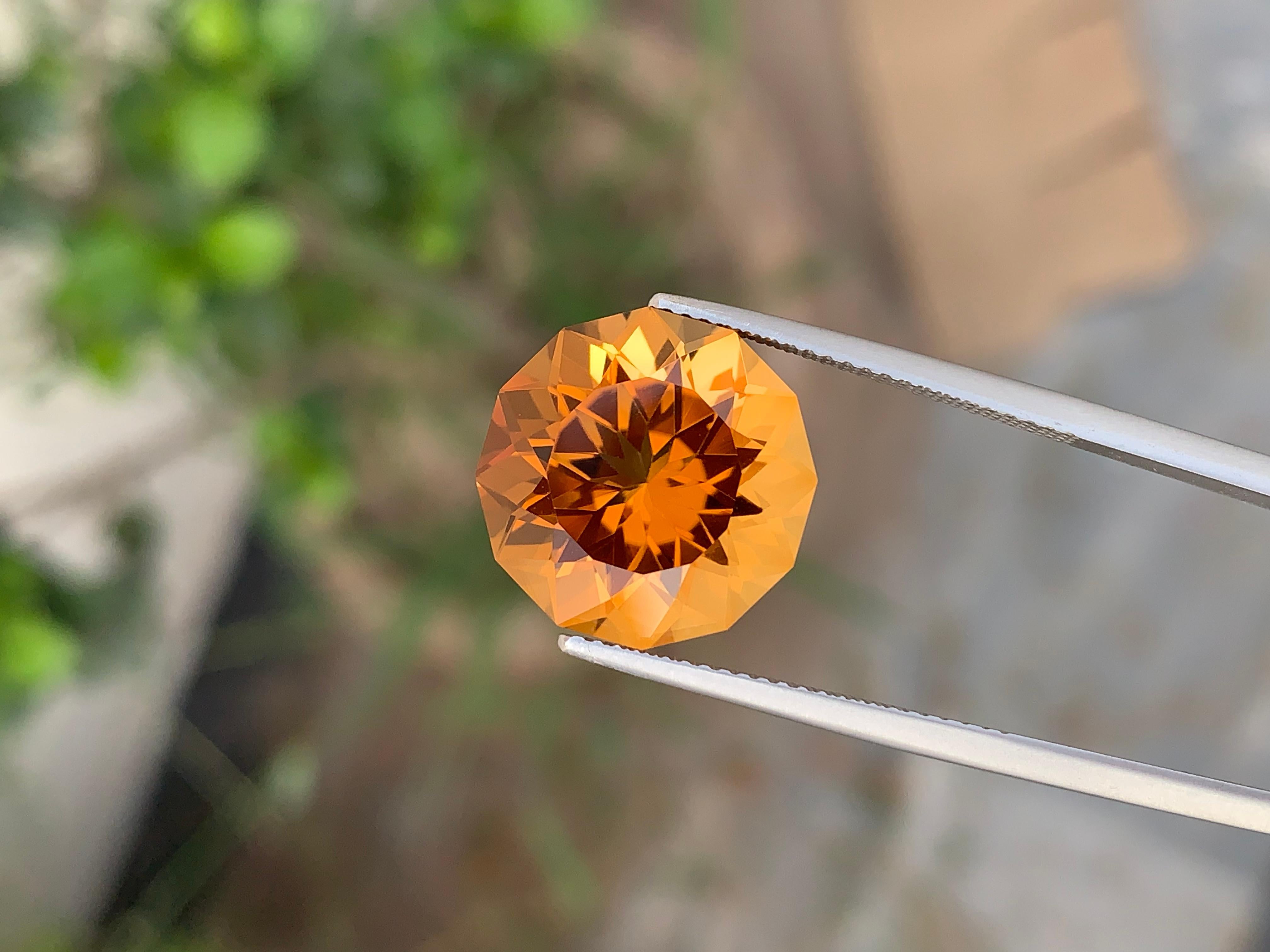 10.60 Carat Genuine Loose Mandarin Citrine Round Flower Cut Orange Ring Gem For Sale 12