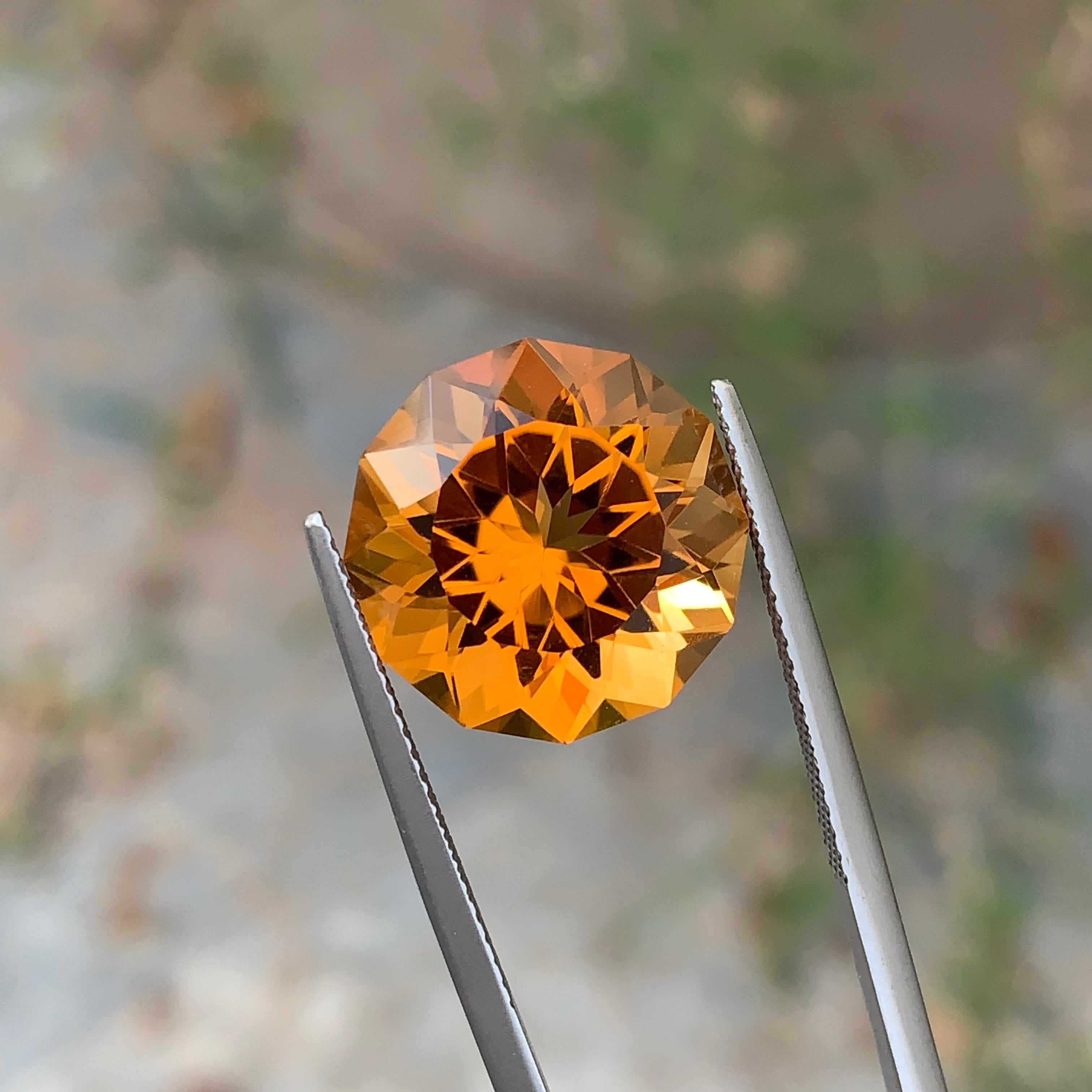 Arts and Crafts 10.60 Carat Genuine Loose Mandarin Citrine Round Flower Cut Orange Ring Gem For Sale