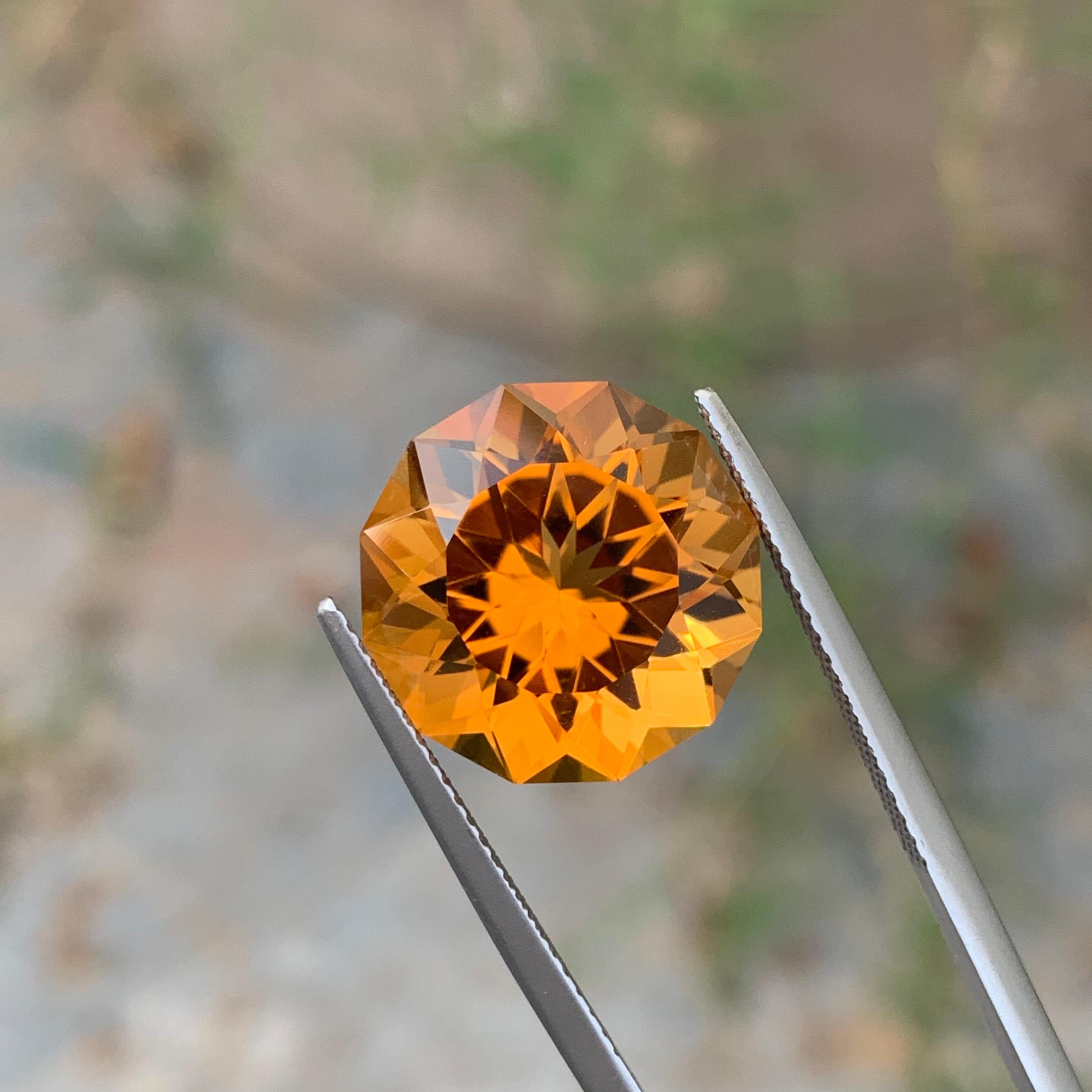 Round Cut 10.60 Carat Genuine Loose Mandarin Citrine Round Flower Cut Orange Ring Gem For Sale