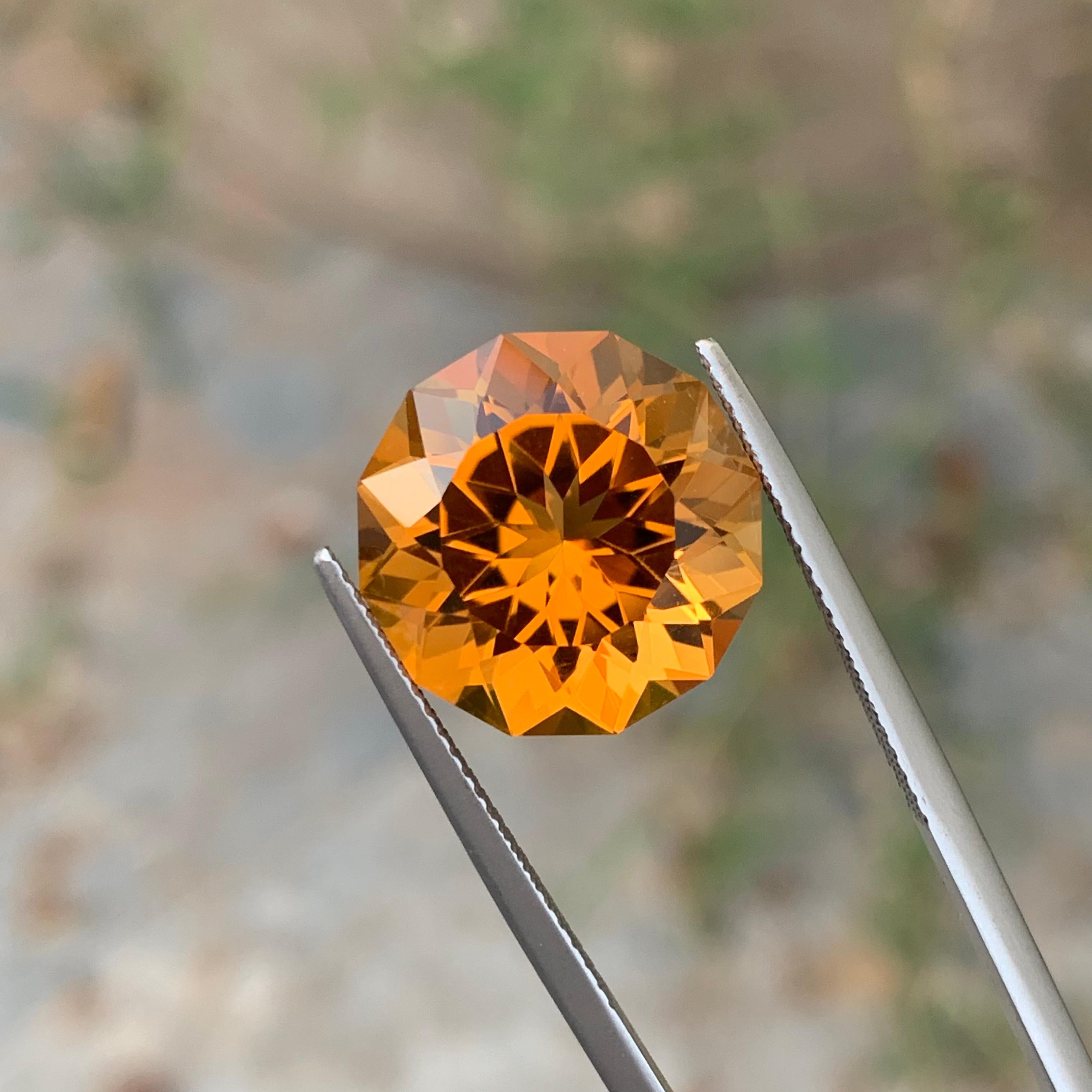 10.60 Carat Genuine Loose Mandarin Citrine Round Flower Cut Orange Ring Gem For Sale 1