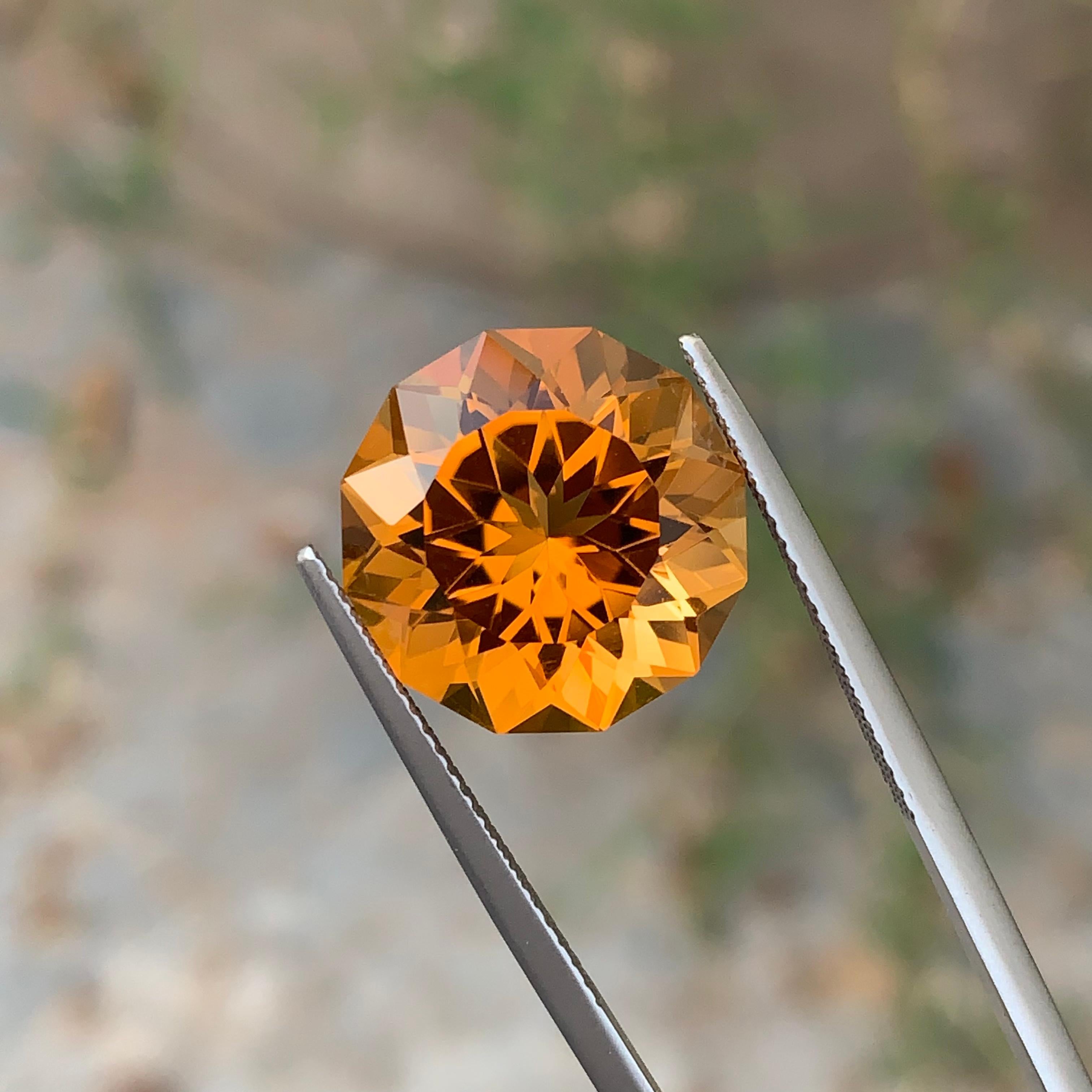 10.60 Carat Genuine Loose Mandarin Citrine Round Flower Cut Orange Ring Gem For Sale 1