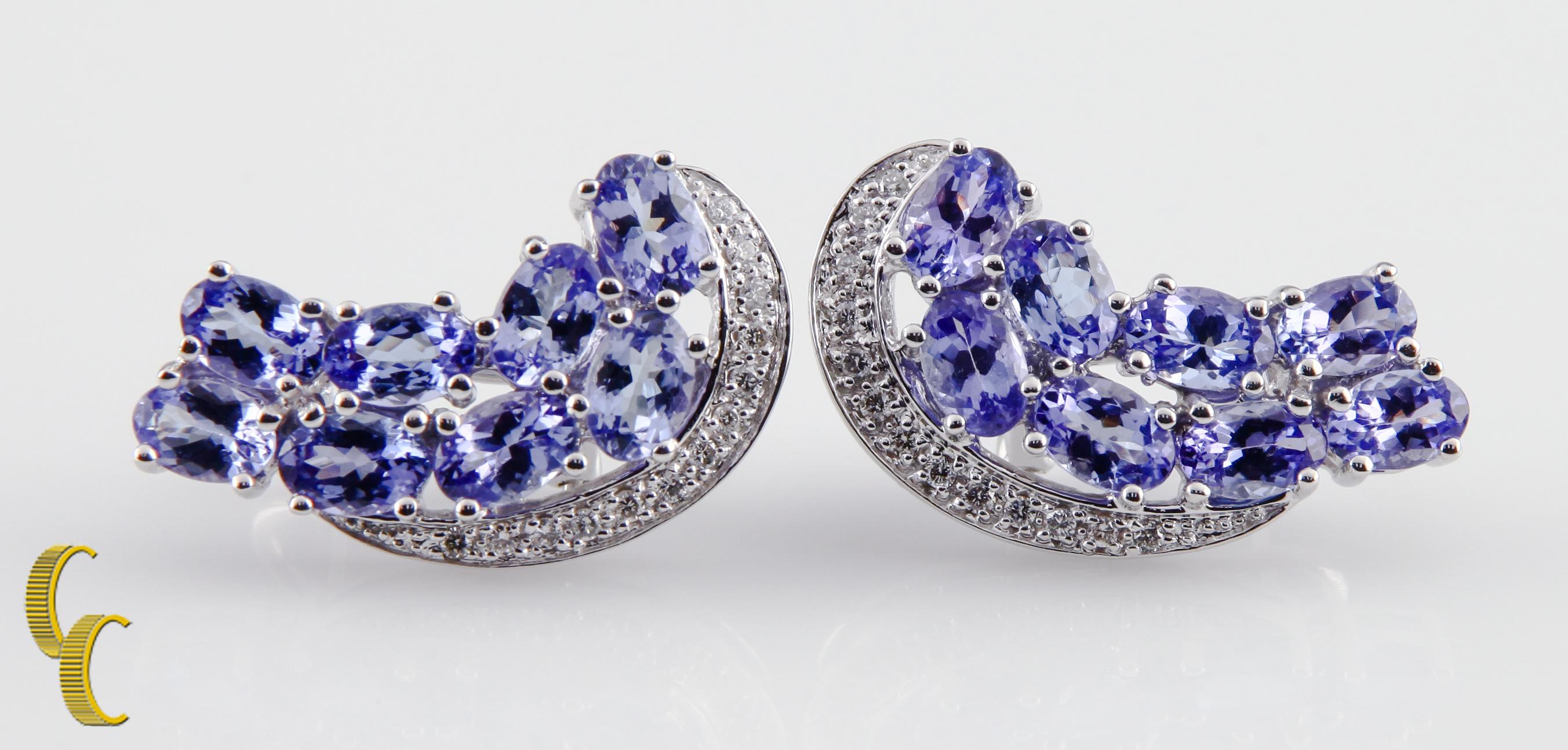 Oval Cut 10.60 Carat Iolite and Diamond 14 Karat White Gold Earring and Ring Jewelry Set For Sale