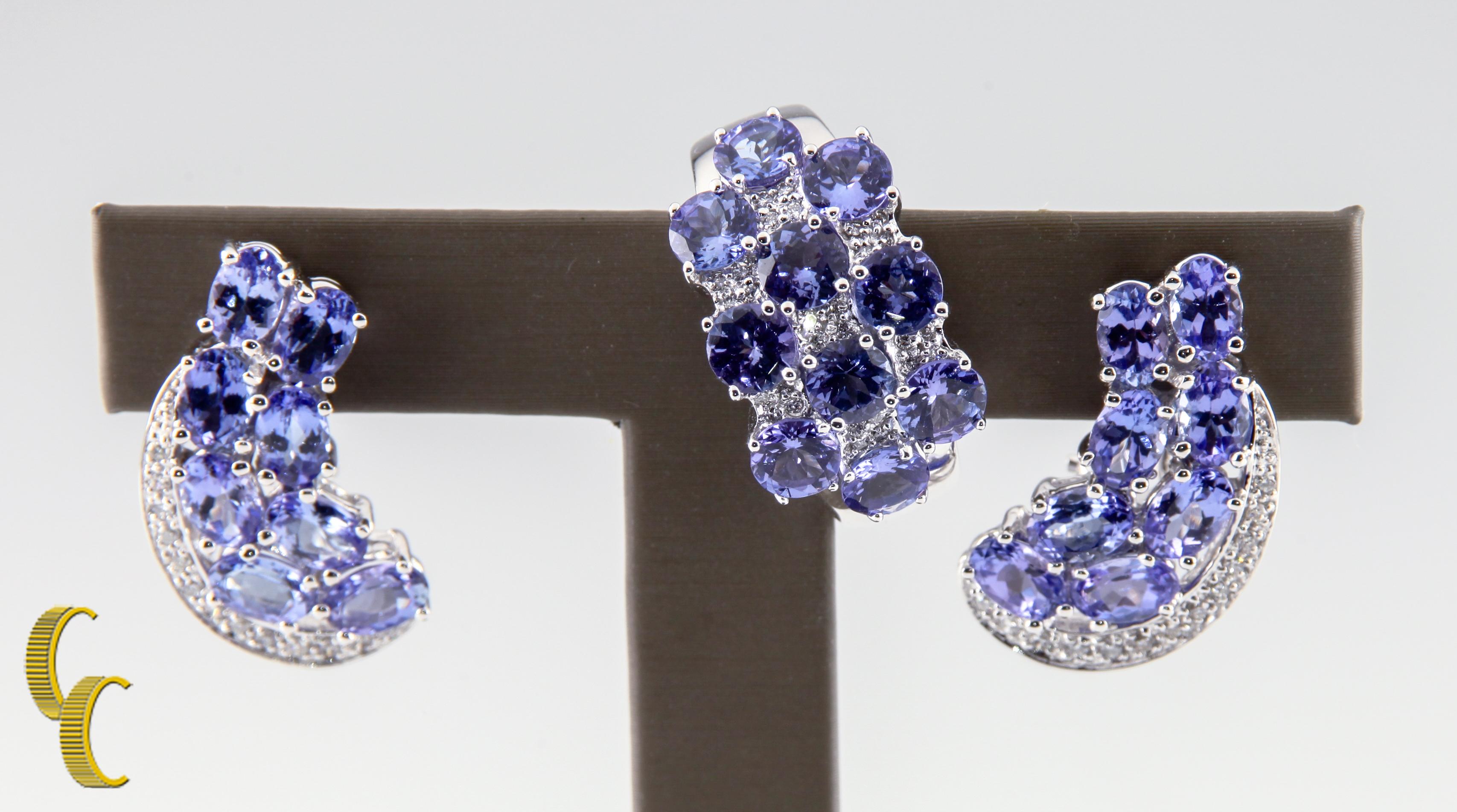 10.60 Carat Iolite and Diamond 14 Karat White Gold Earring and Ring Jewelry Set In Excellent Condition For Sale In Sherman Oaks, CA
