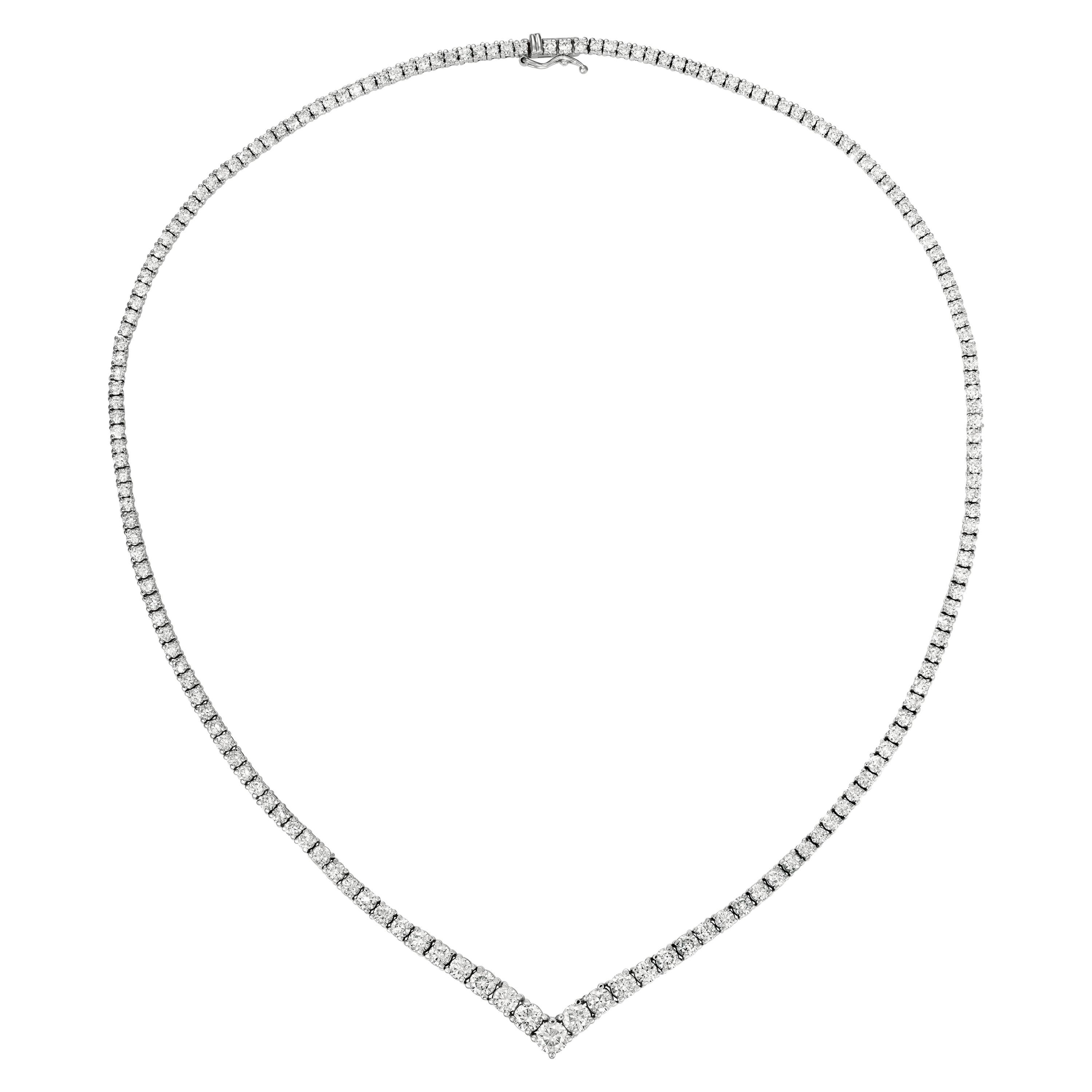 10.60 Carat Natural Diamond V Necklace G SI 14 Karat White Gold For Sale