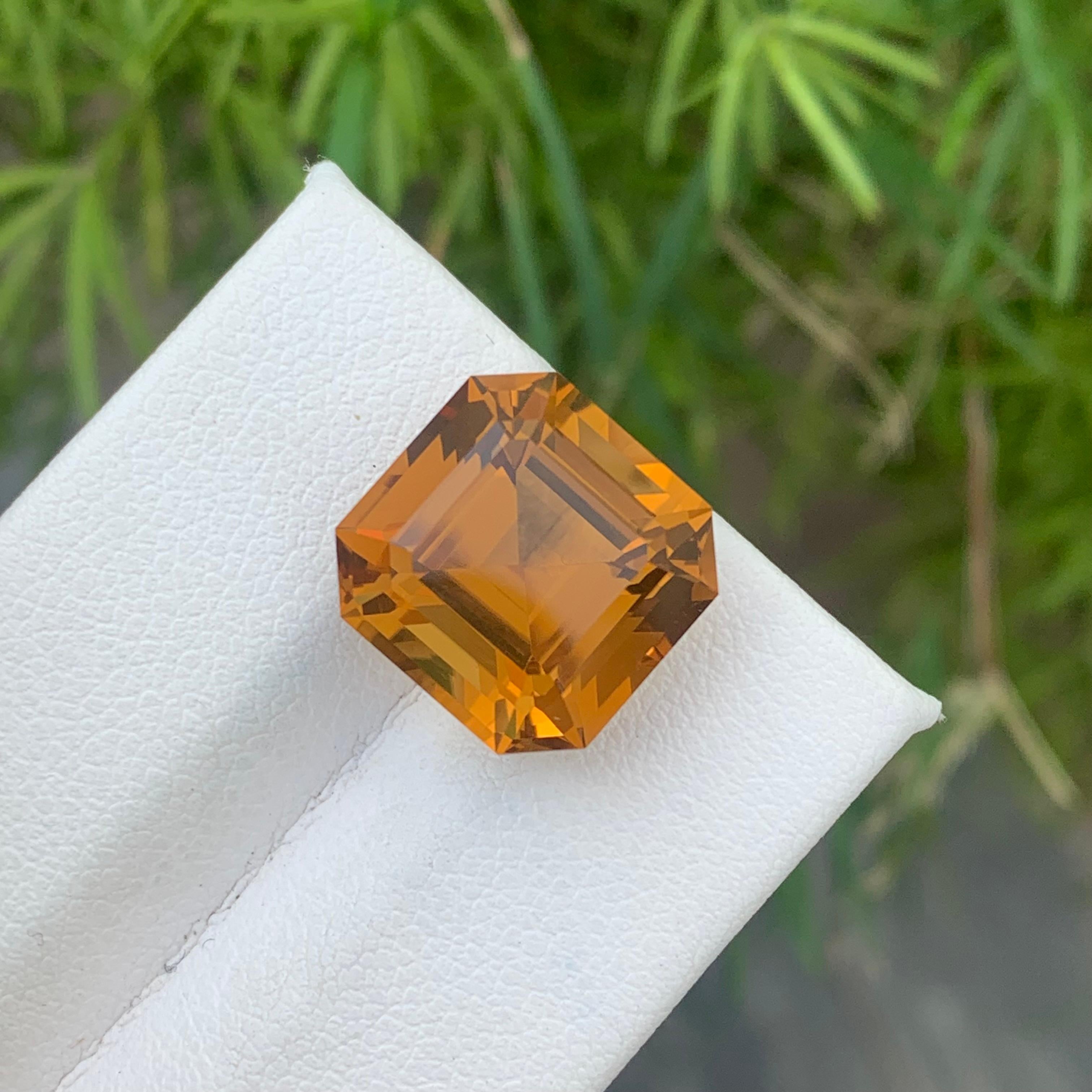Arts and Crafts 10.60 Carat Natural Loose Citrine Asscher Cut Ring Gemstone From Brazil Mine For Sale