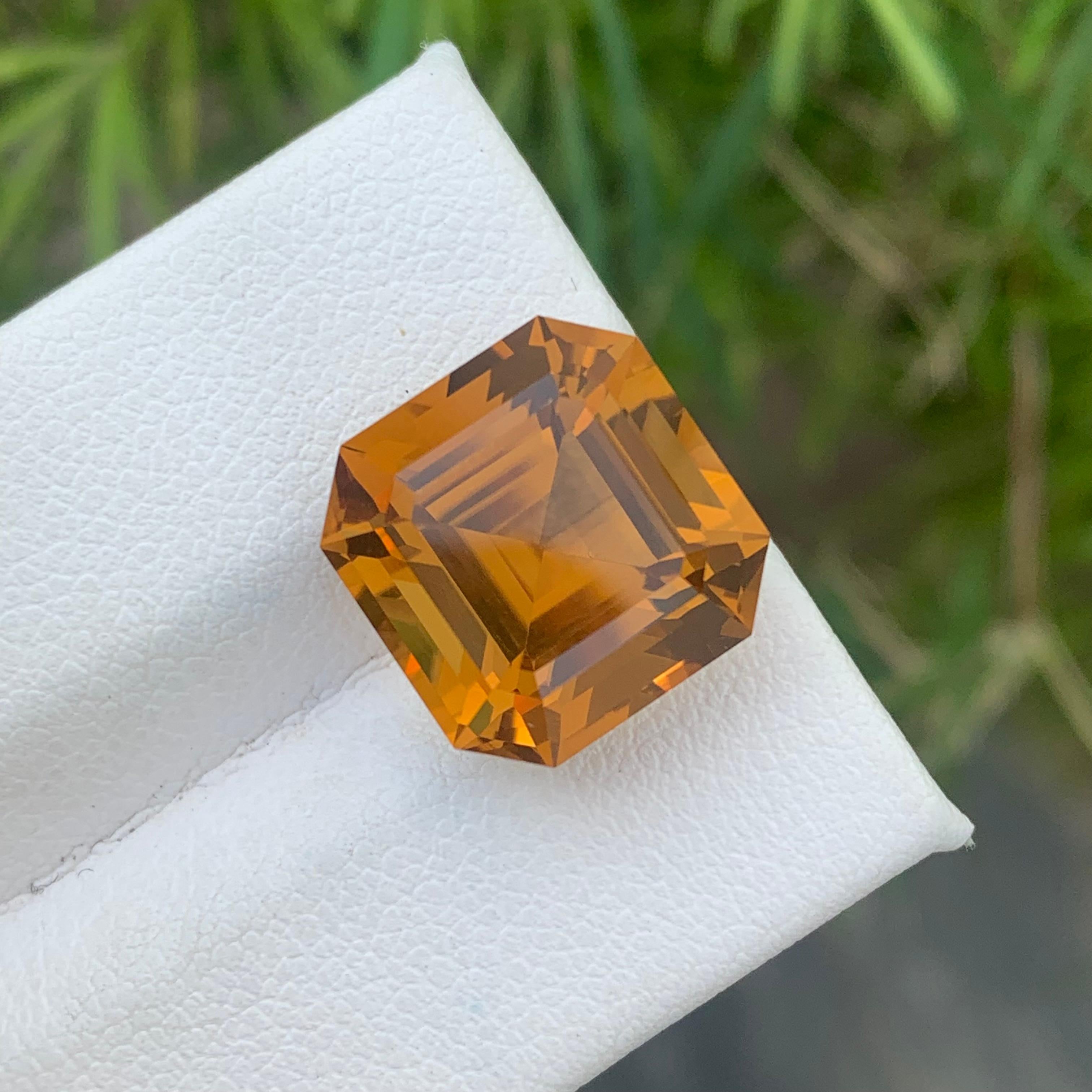 Arts and Crafts 10.60 Carat Natural Loose Citrine Asscher Cut Ring Gemstone From Brazil Mine For Sale