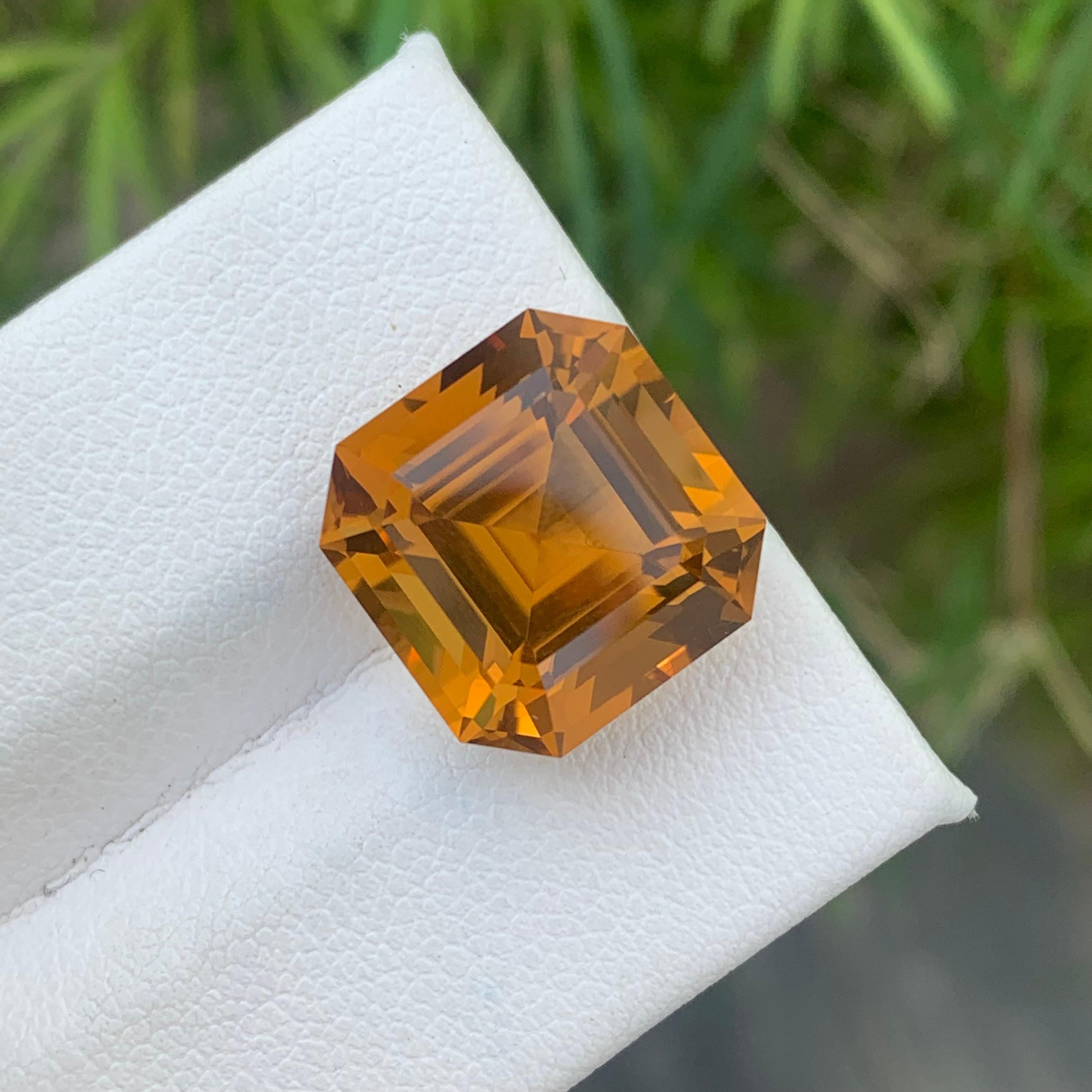 Women's or Men's 10.60 Carat Natural Loose Citrine Asscher Cut Ring Gemstone From Brazil Mine For Sale