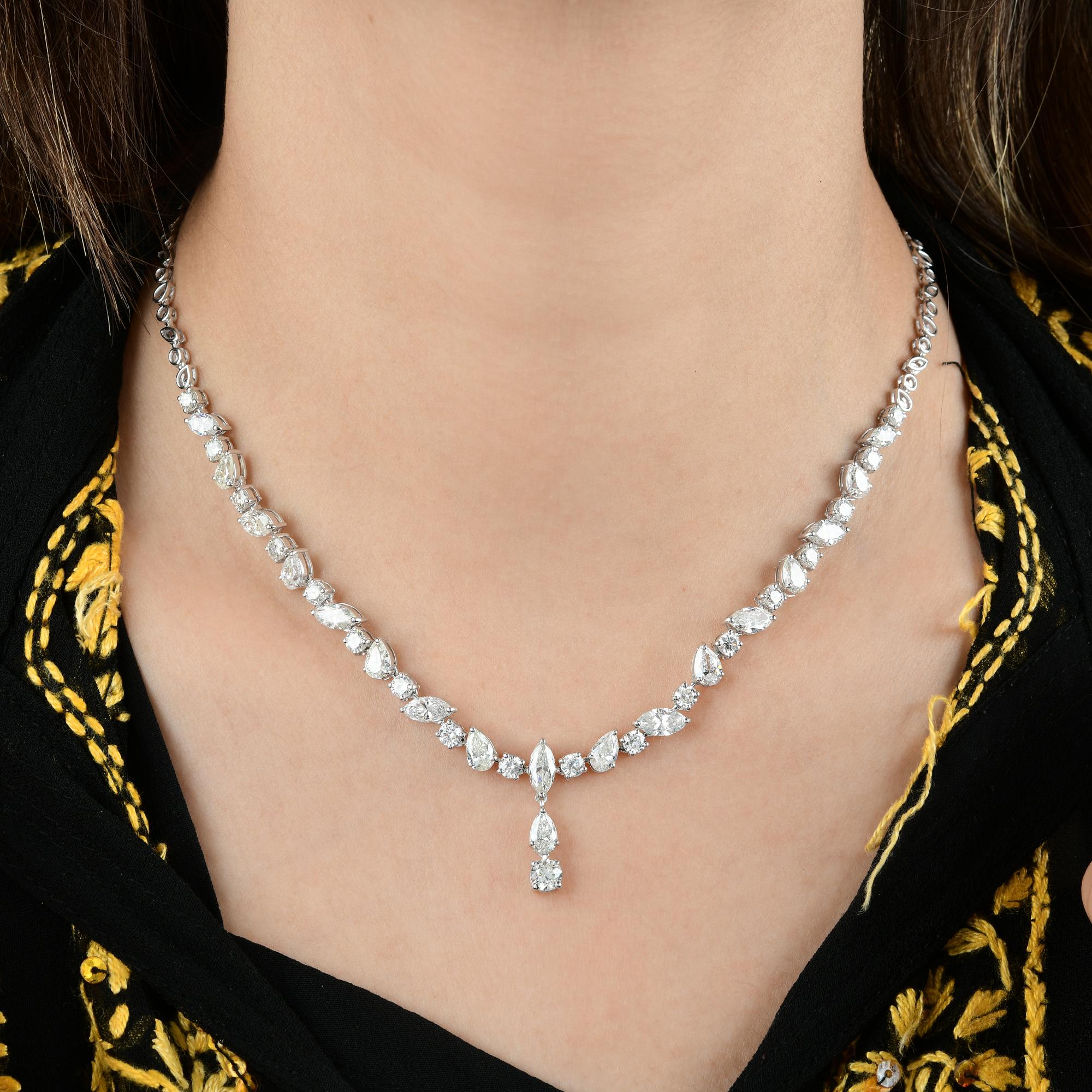Round Cut 10.60 Carat SI Clarity HI Color Diamond Necklace 18 Karat White Gold Jewelry For Sale