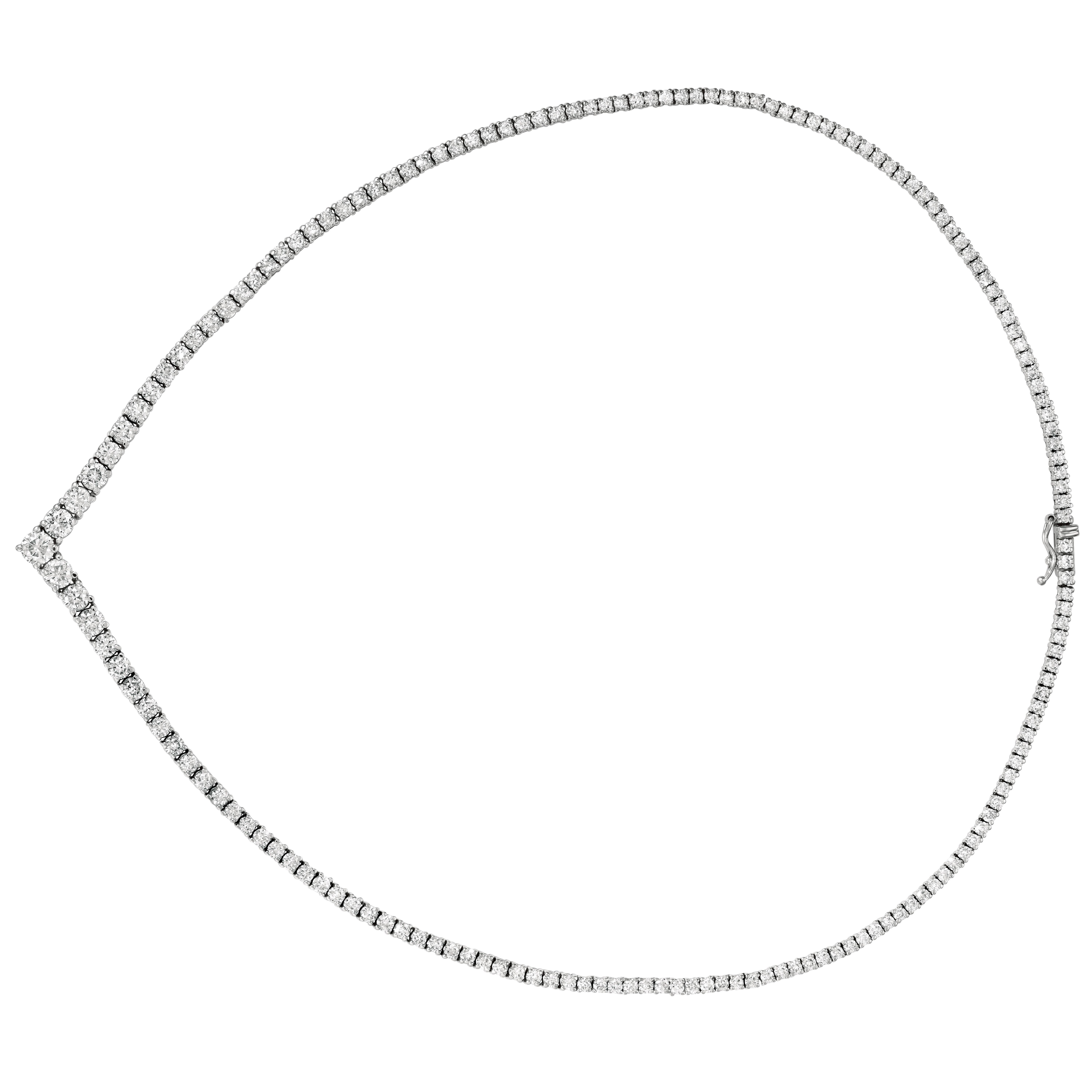Contemporary 10.60 Carat Natural Diamond V Necklace G SI 14 Karat White Gold For Sale