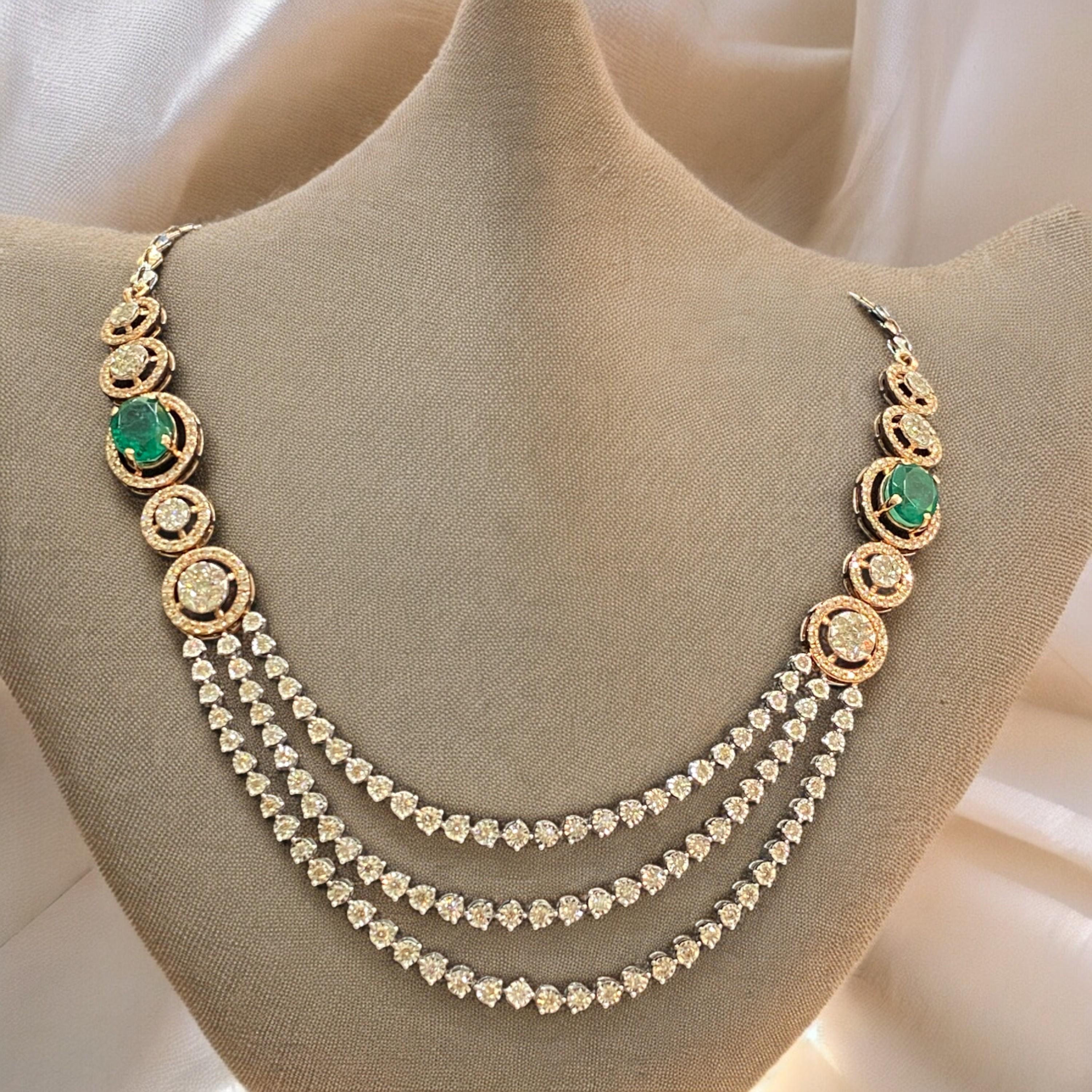 10.60 Quilates F/VS1 Diamantes talla brillante redonda Esmeralda Collar de 3 vueltas Oro 14K Corte redondo en venta