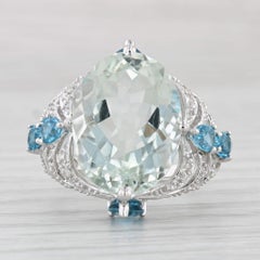 10.60ctw Green Amethyst Prasiolite Blue Topaz 14k White Gold Size 6 Cocktail