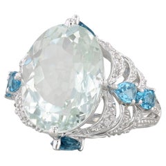 10.60ctw Green Amethyst Prasiolite Blue Topaz 14k White Gold Size 6 Cocktail