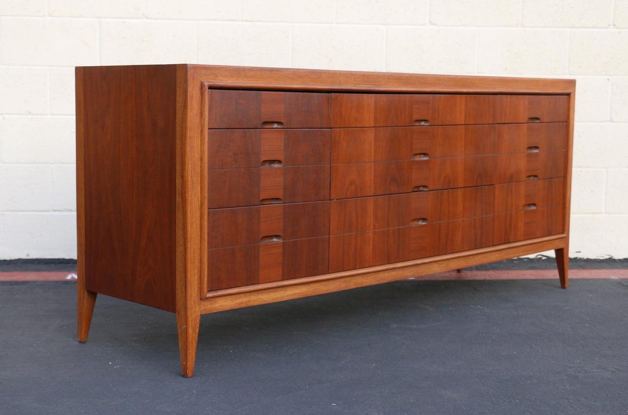 American 1060’s Mid-Century Modern Walnut and Oak Dresser For Sale