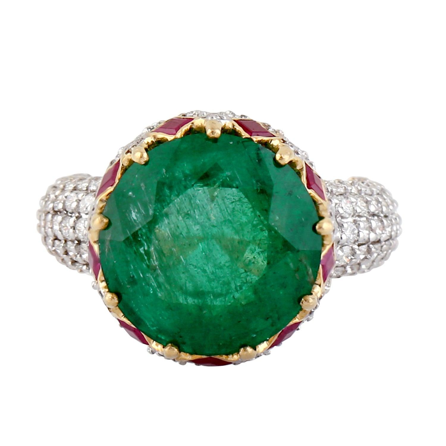 For Sale:  10.62 Carat Emerald Ruby Diamond 18 Karat Gold Ring 2