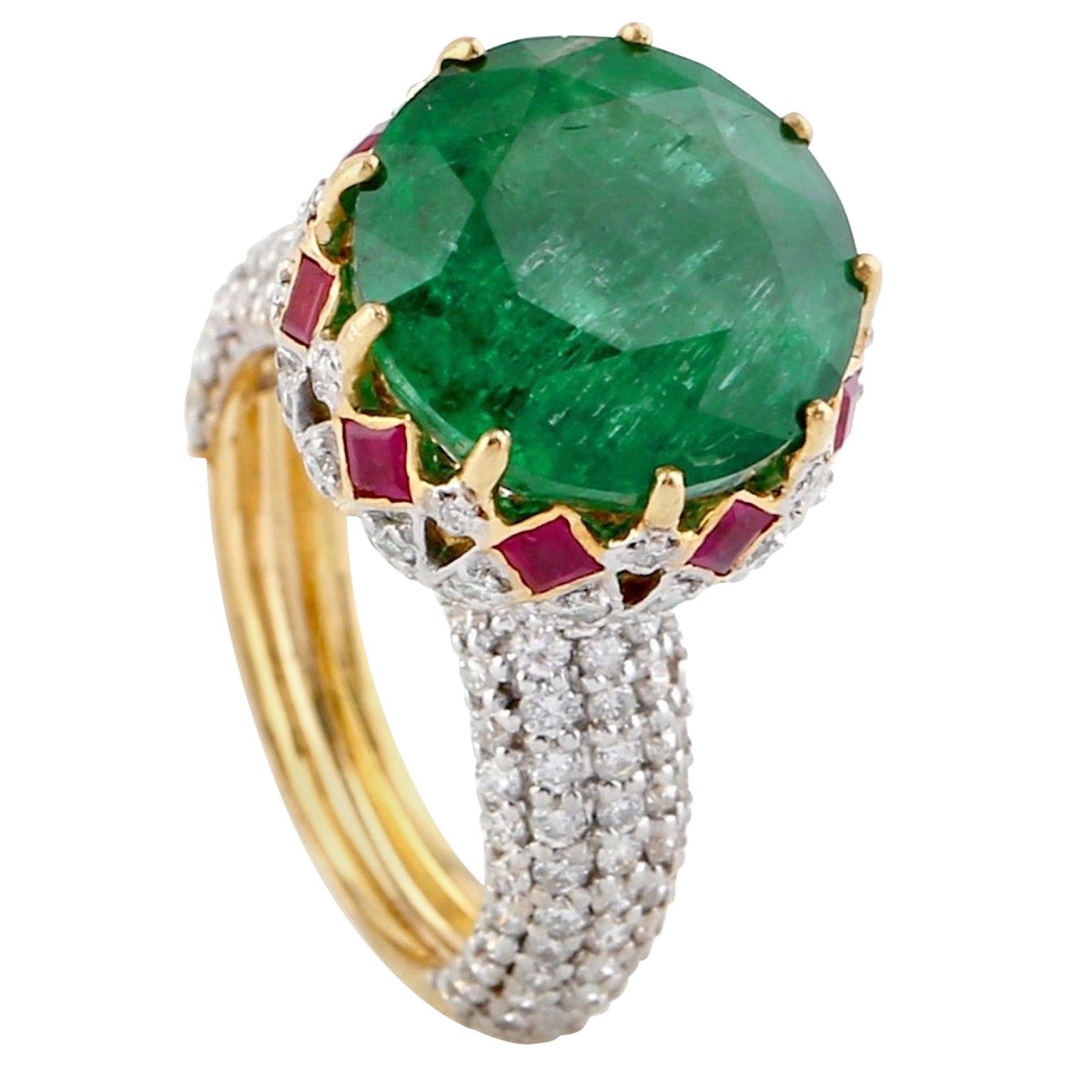 10,62 Karat Smaragd-Rubin-Diamant-Ring aus 18 Karat Gold