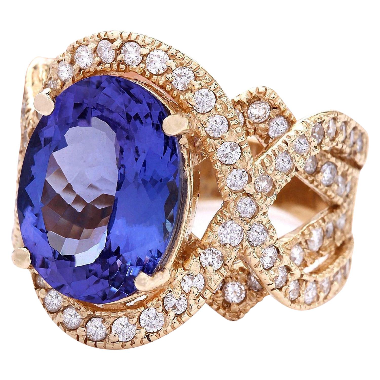 10.62 Carat  Tanzanite 14K Solid Yellow Gold Diamond Ring
Item Type: Ring
Item Style: Cocktail
Material: 14K Yellow Gold
Mainstone: Tanzanite
Stone Color: Blue
Stone Weight: 8.62 Carat
Stone Shape: Oval
Stone Quantity: 1
Stone Dimensions: