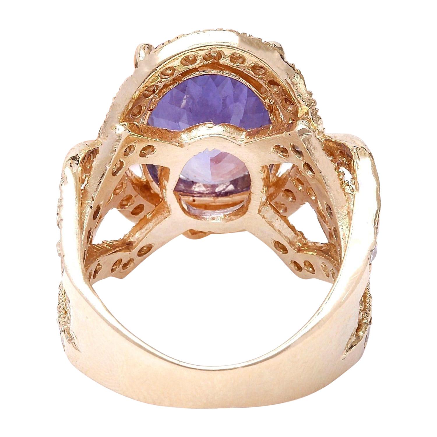 Oval Cut Natural Tanzanite Diamond Ring In 14 Karat Solid Yellow Gold  For Sale