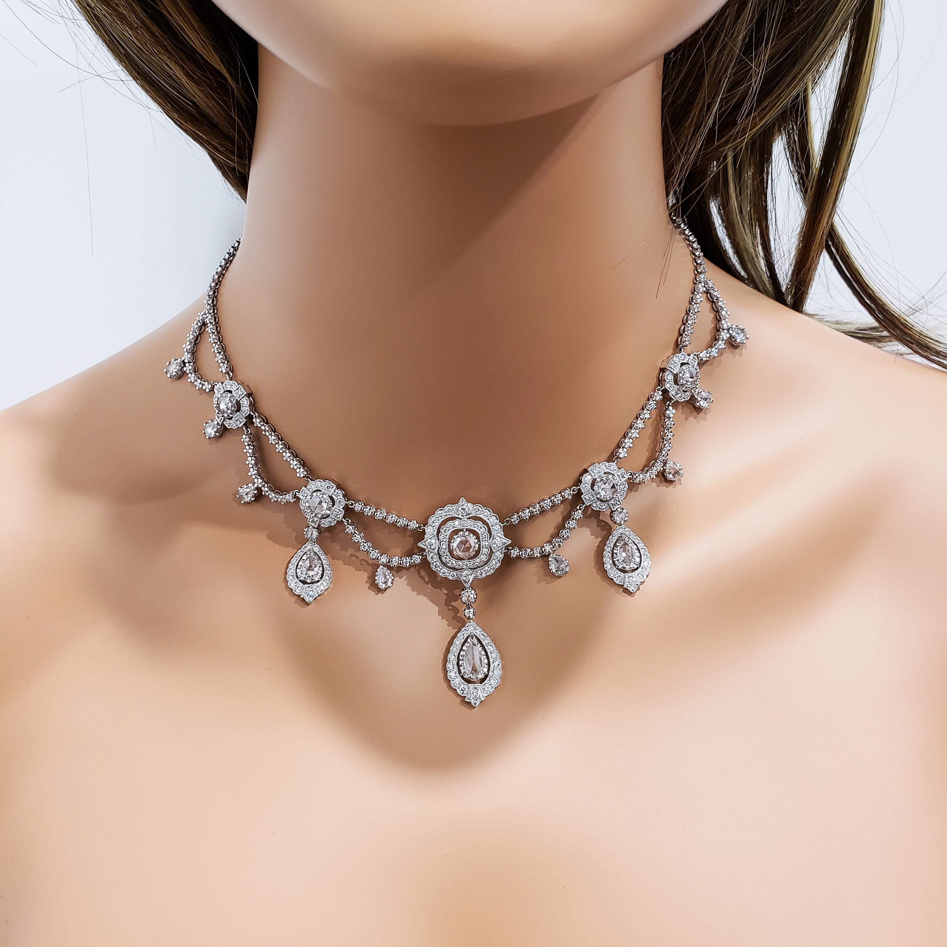 Art Deco 10.62 Carat Total Open-Work Rose Cut Diamond Halo Necklace