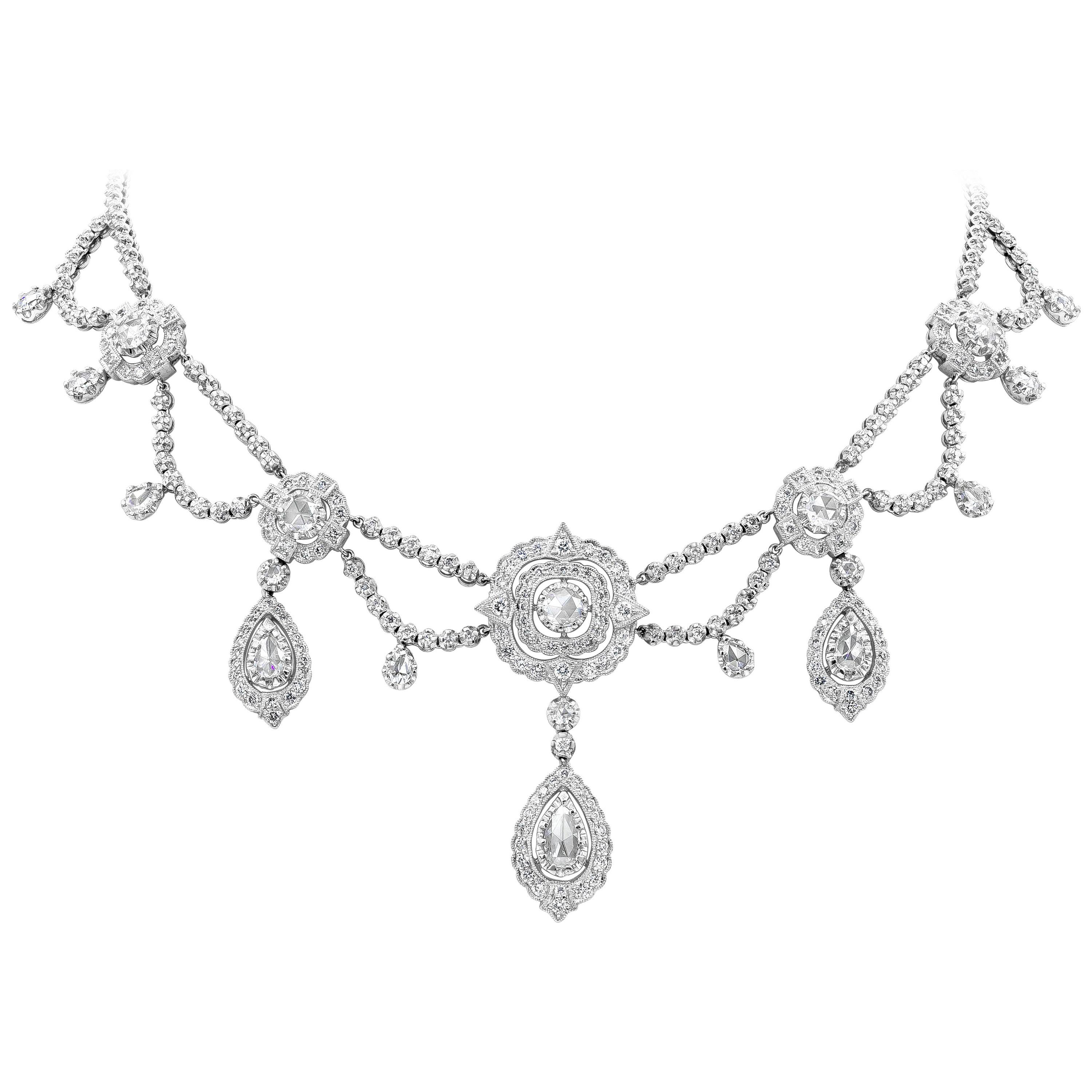 10.62 Carat Total Open-Work Rose Cut Diamond Halo Necklace