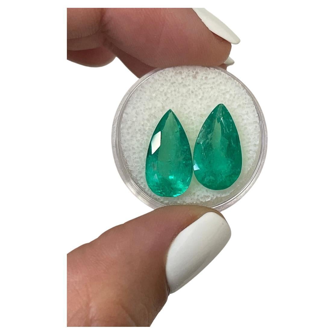 10.62tcw 16x9 Pear-Cut Matching Colombian Emeralds - Genuine Loose Gems