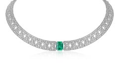 10.62tcw 18K Royal Colombian Emerald & Diamond Floral Choker Statement Necklace