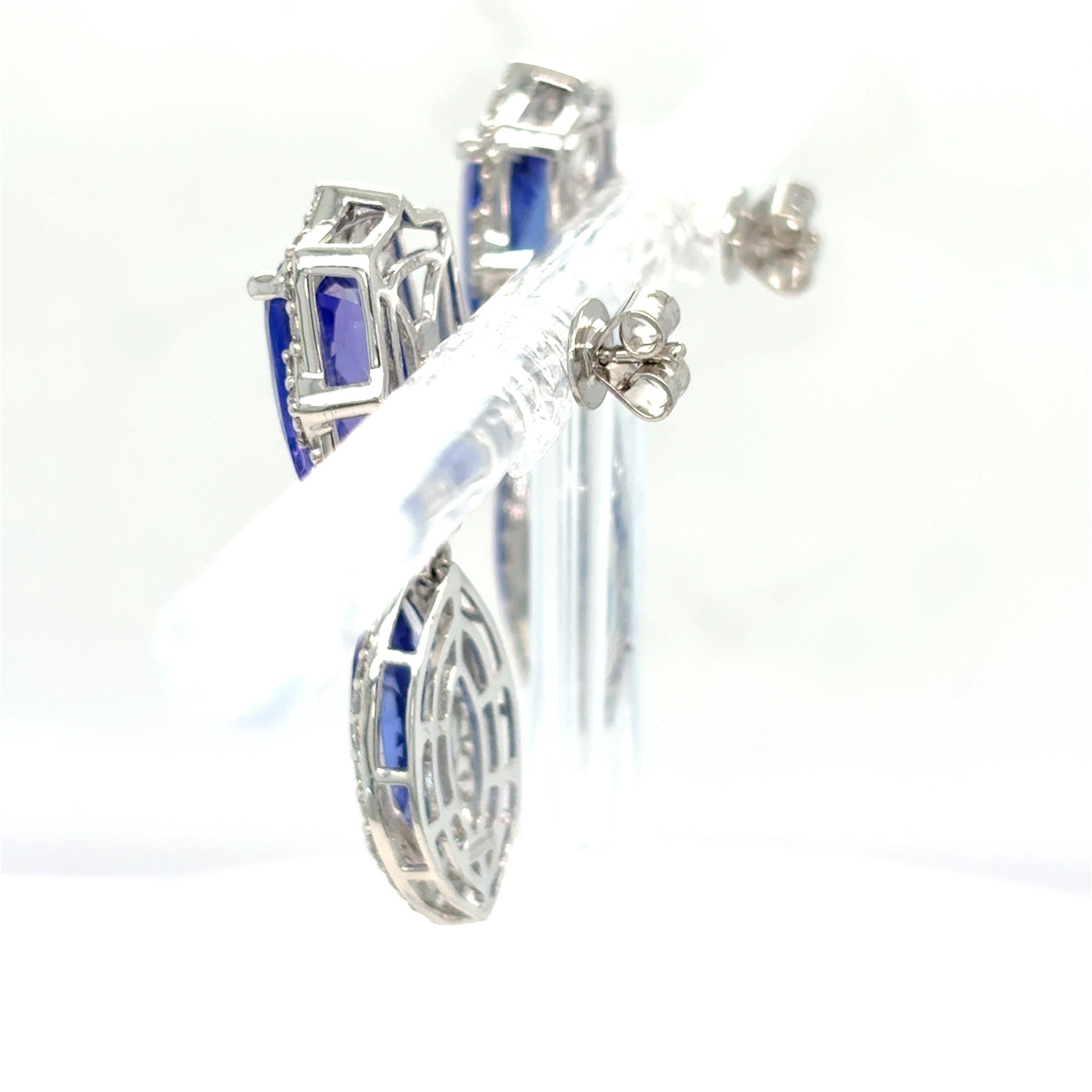 10.63 Carat Tanzanite Diamond Platinum Drop Earrings For Sale 4
