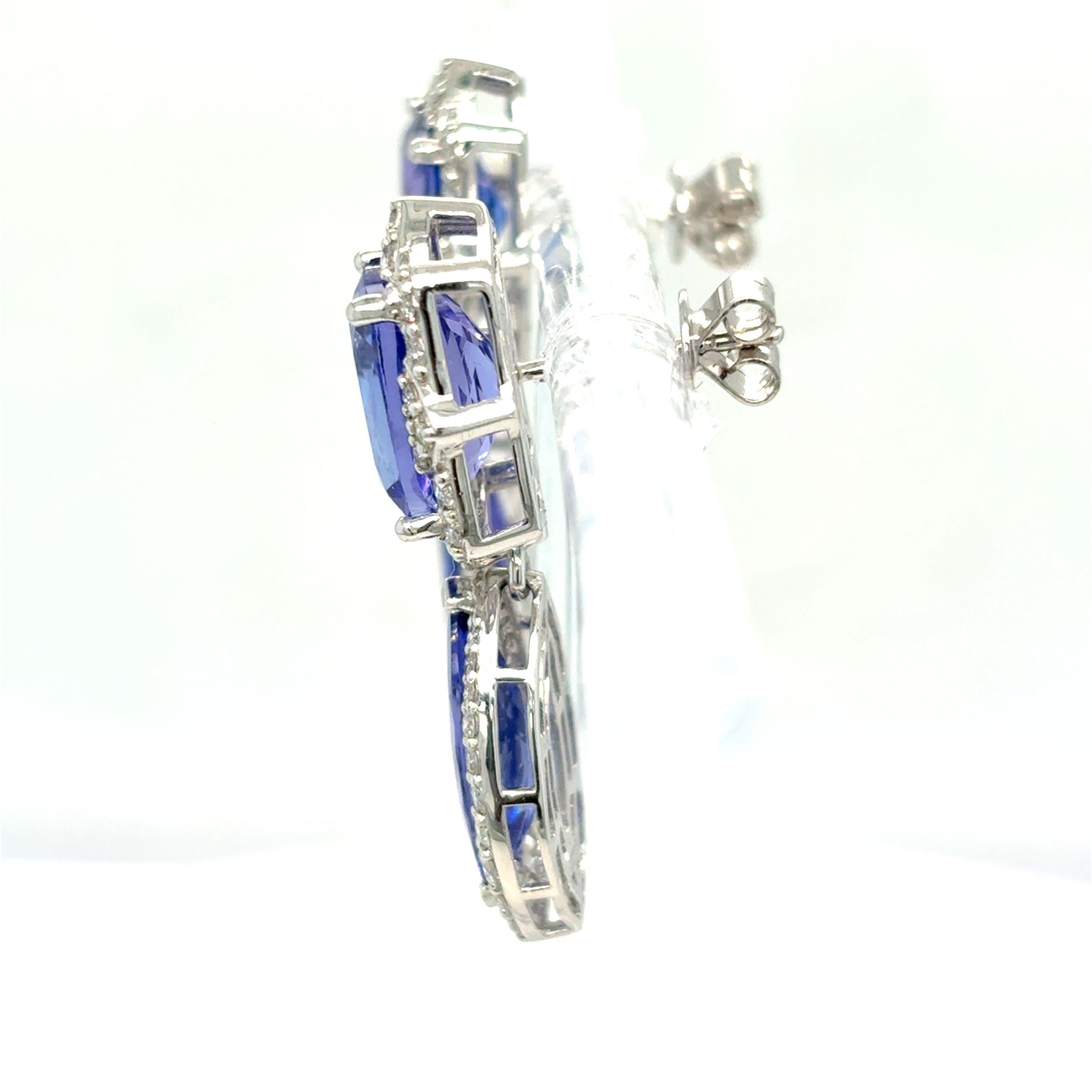 10.63 Carat Tanzanite Diamond Platinum Drop Earrings For Sale 5
