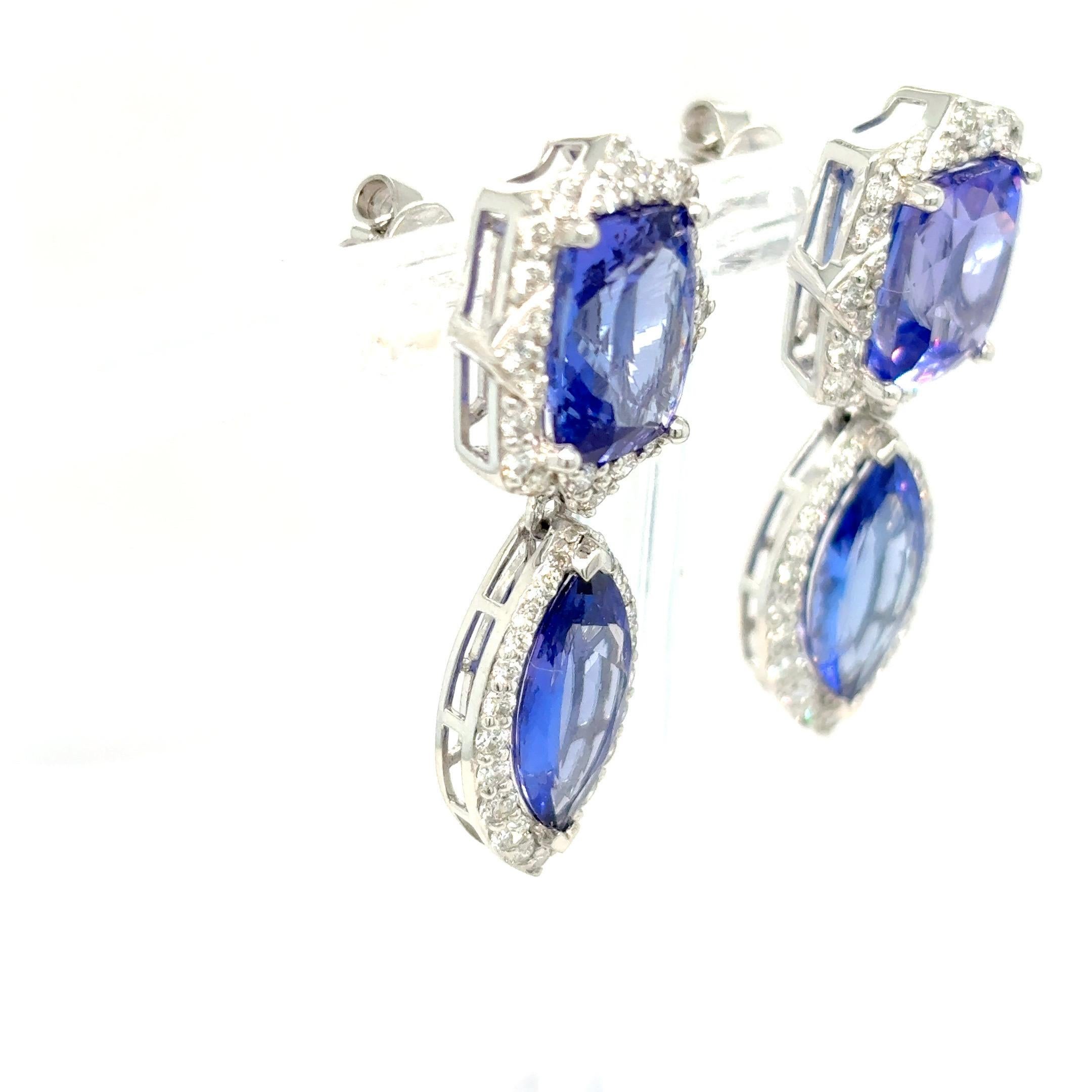 10.63 Carat Tanzanite Diamond Platinum Drop Earrings For Sale 11