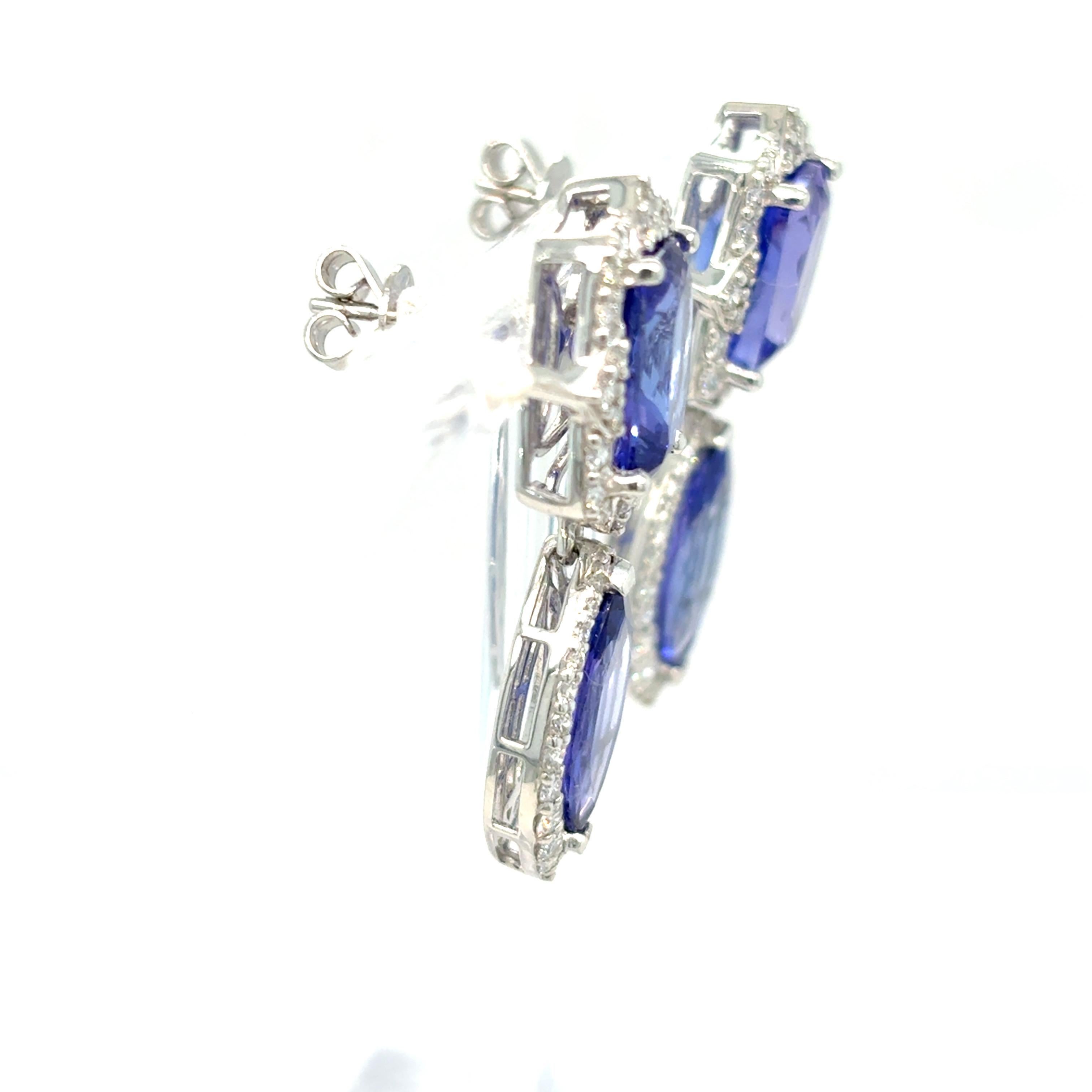 10.63 Carat Tanzanite Diamond Platinum Drop Earrings In New Condition For Sale In Trumbull, CT