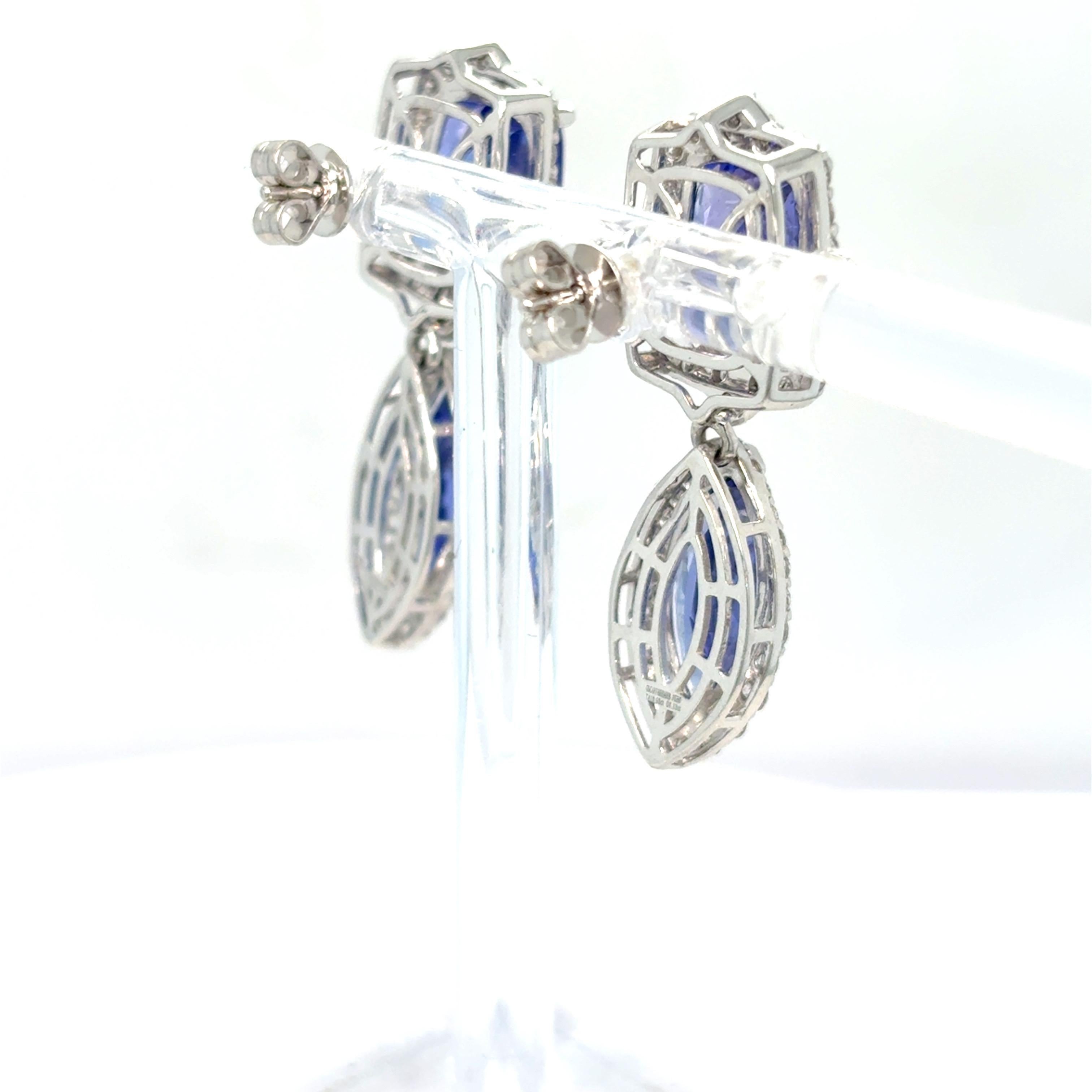Women's 10.63 Carat Tanzanite Diamond Platinum Drop Earrings For Sale