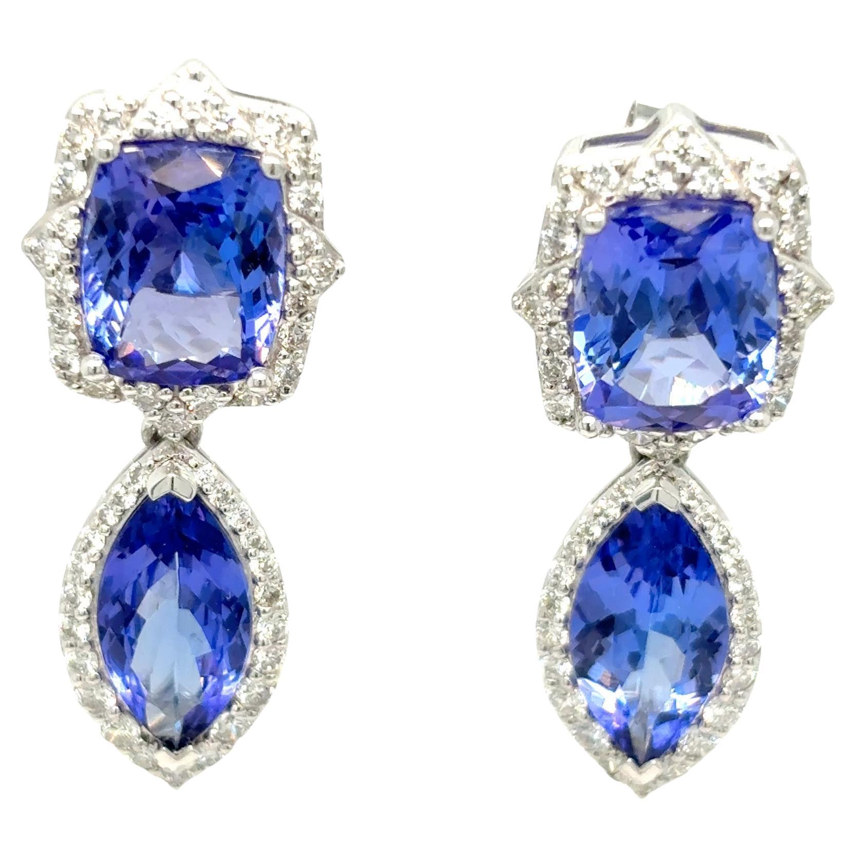 10.63 Carat Tanzanite Diamond Platinum Drop Earrings