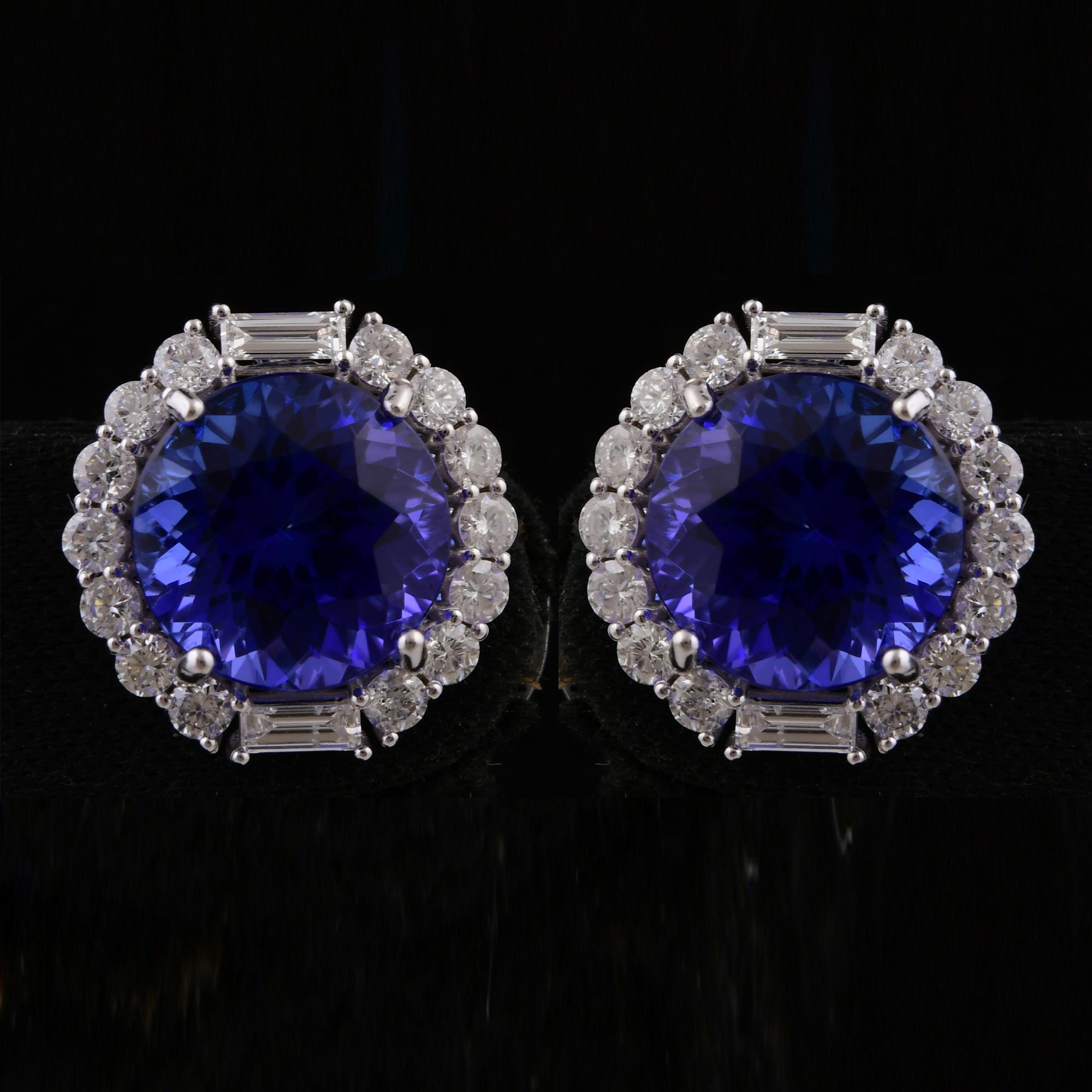 Round Cut 10.63 Carat Tanzanite Gemstone Earrings 1.40 Ct SI/H Diamond 18 Karat White Gold For Sale