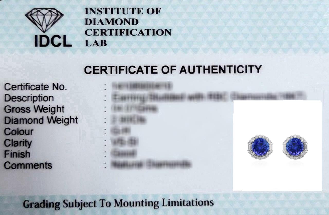 10.63 Carat Tanzanite Gemstone Earrings 1.40 Ct SI/H Diamond 18 Karat White Gold For Sale 1