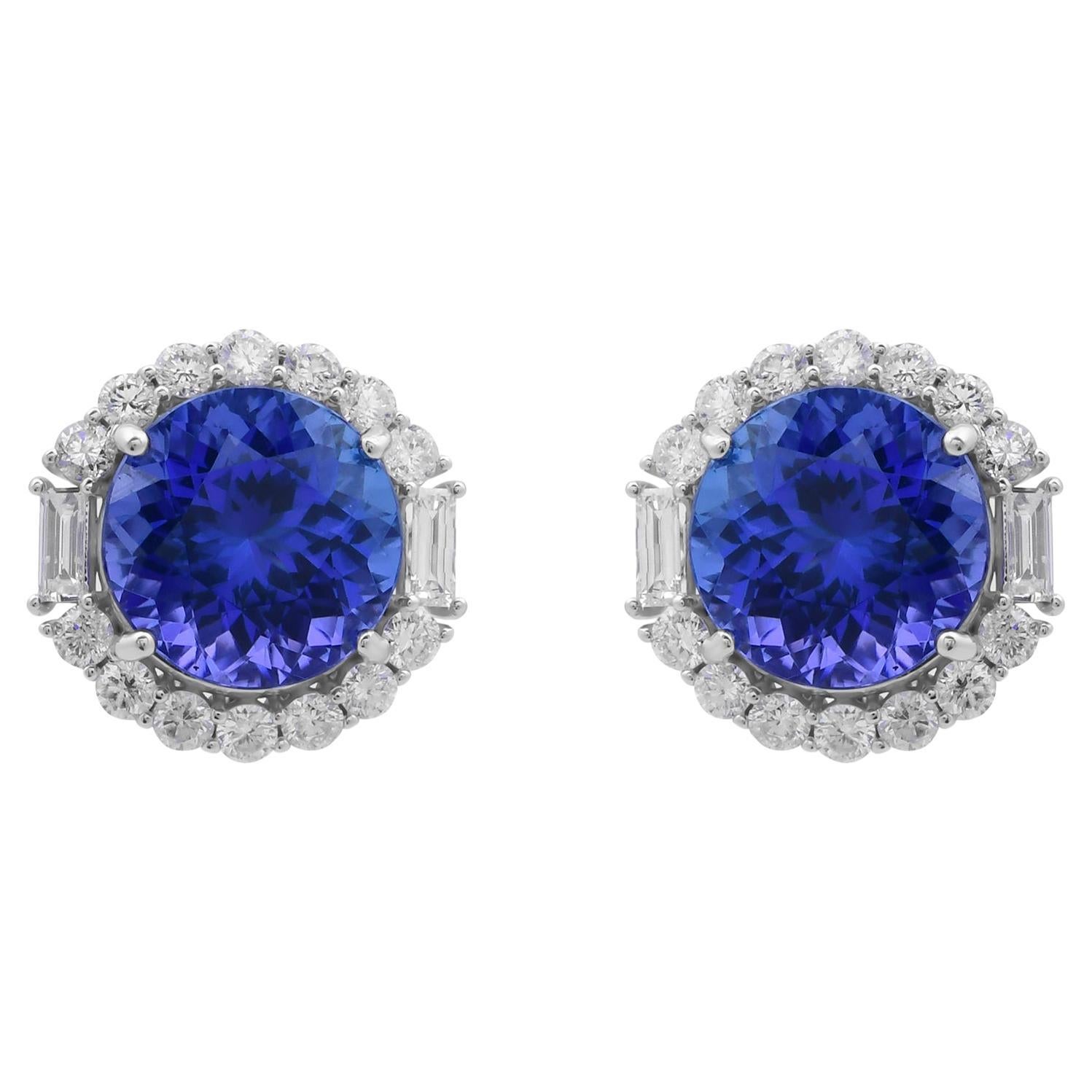 10.63 Carat Tanzanite Gemstone Earrings 1.40 Ct SI/H Diamond 18 Karat White Gold