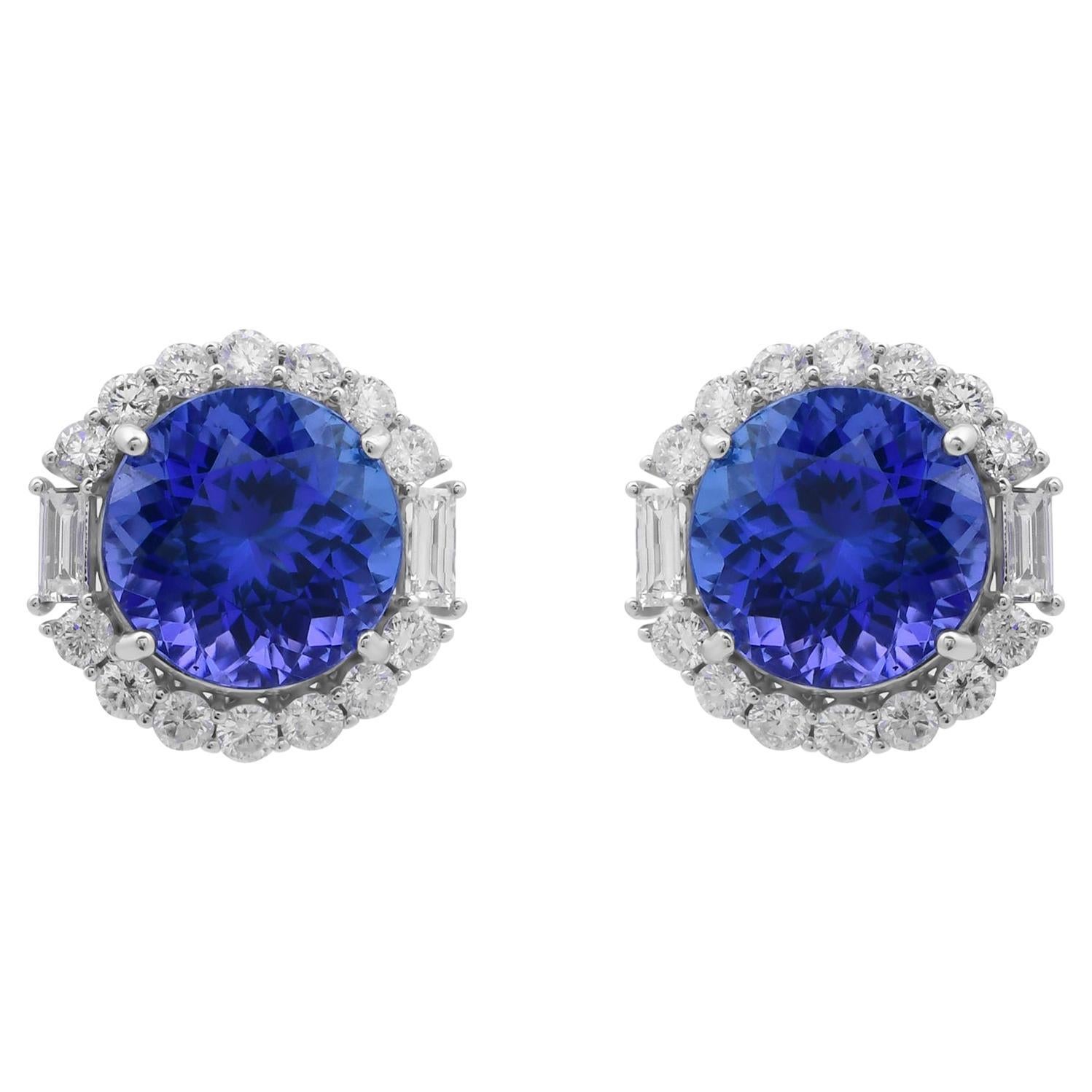 Orecchini con gemme di tanzanite da 10,63 carati 1,40 carati di diamanti SI/H in oro bianco 18 carati